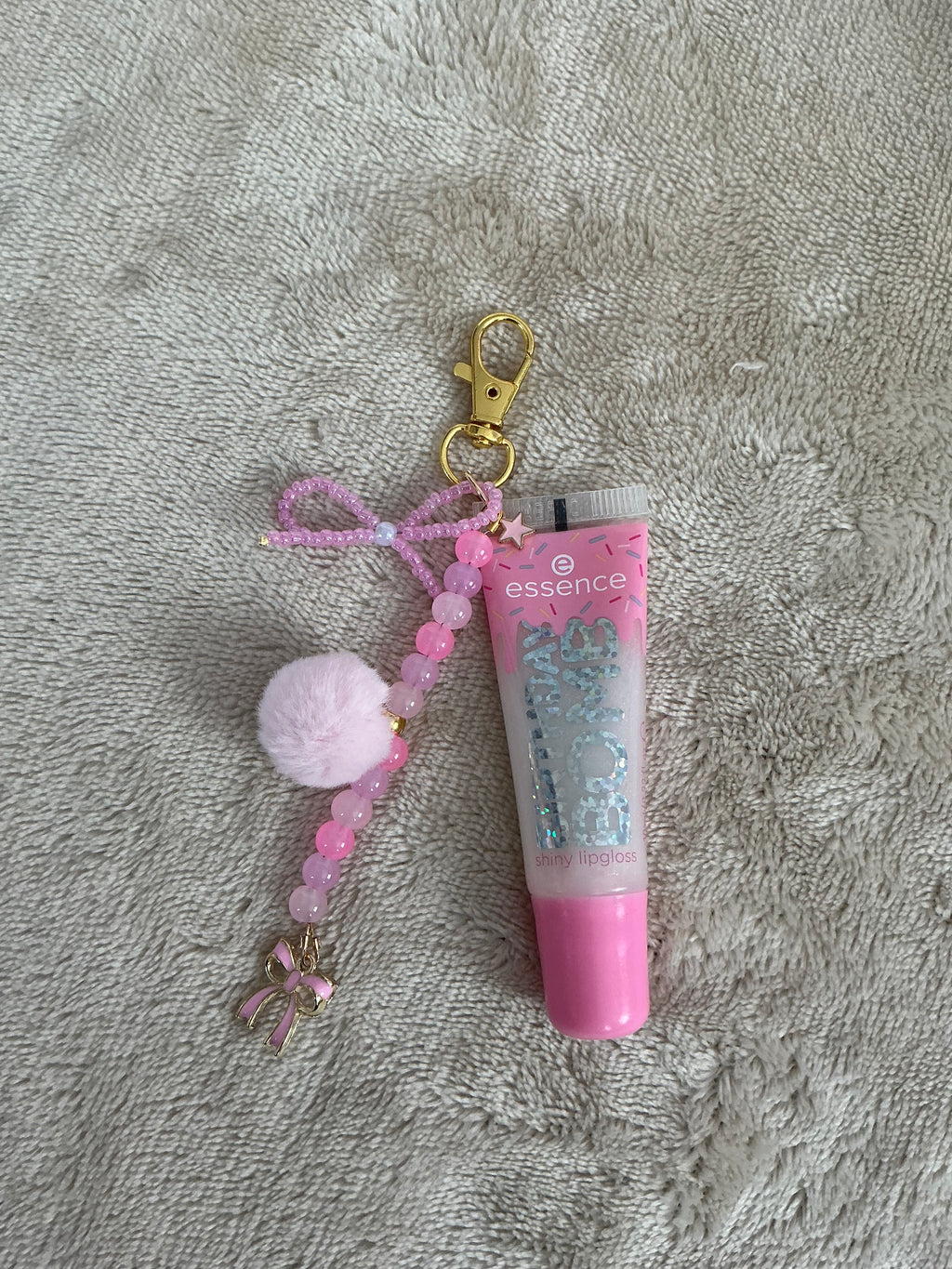 Sweet Pink Sprinkle Beaded Lip Gloss Keychain Charm
