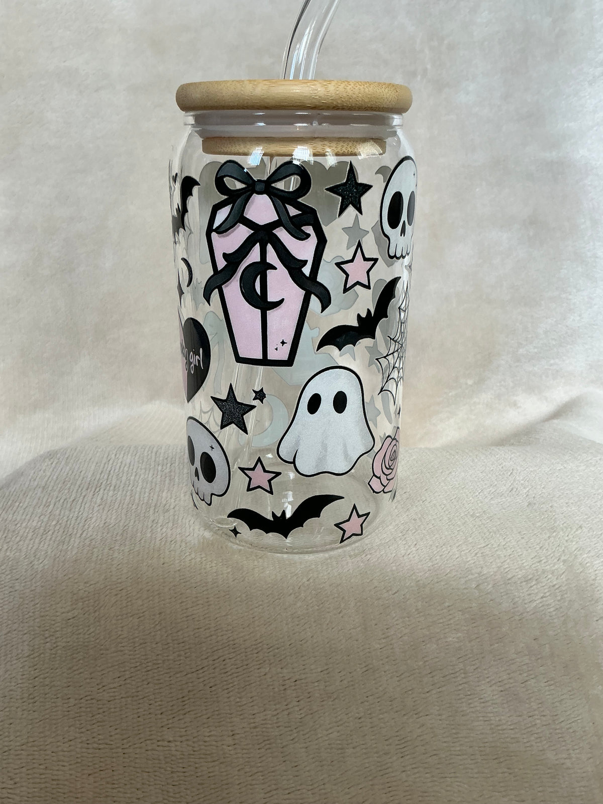 👻🖤 Spooky Girl Coquette Halloween Glass Tumbler