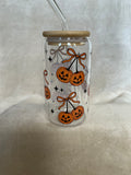 🎃🍒 Pumpkin Cherry Bows Halloween Glass Tumbler