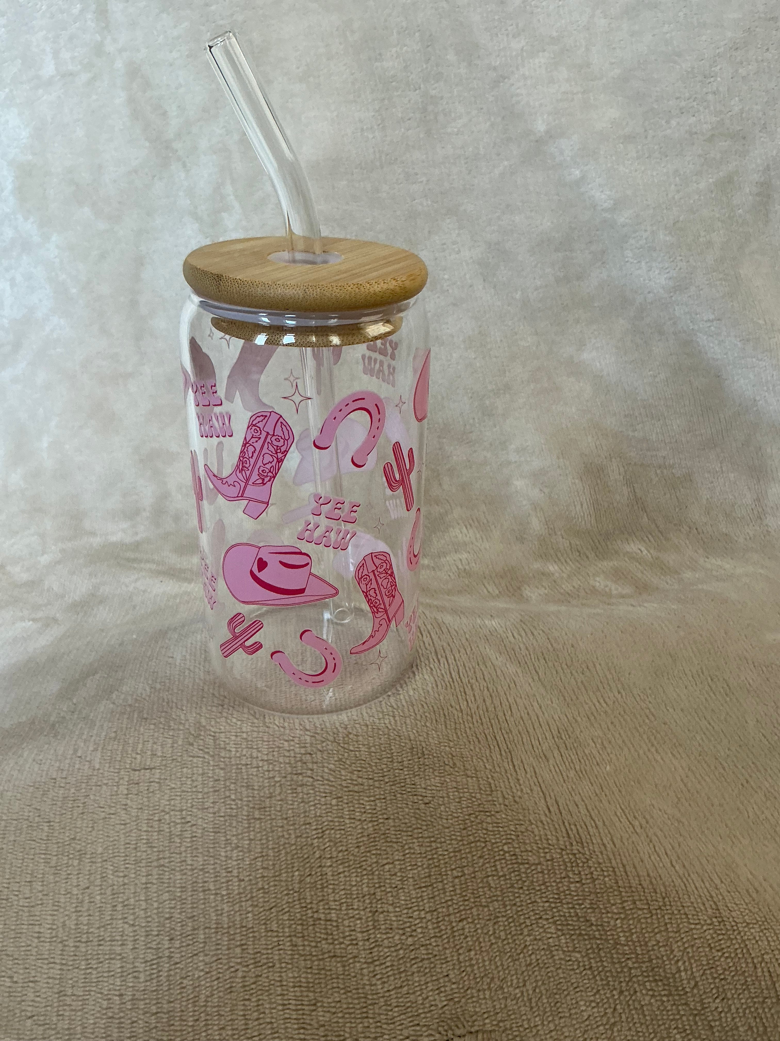 Pink Cowgirl Yee Haw Glass Cup — Western Vibes!