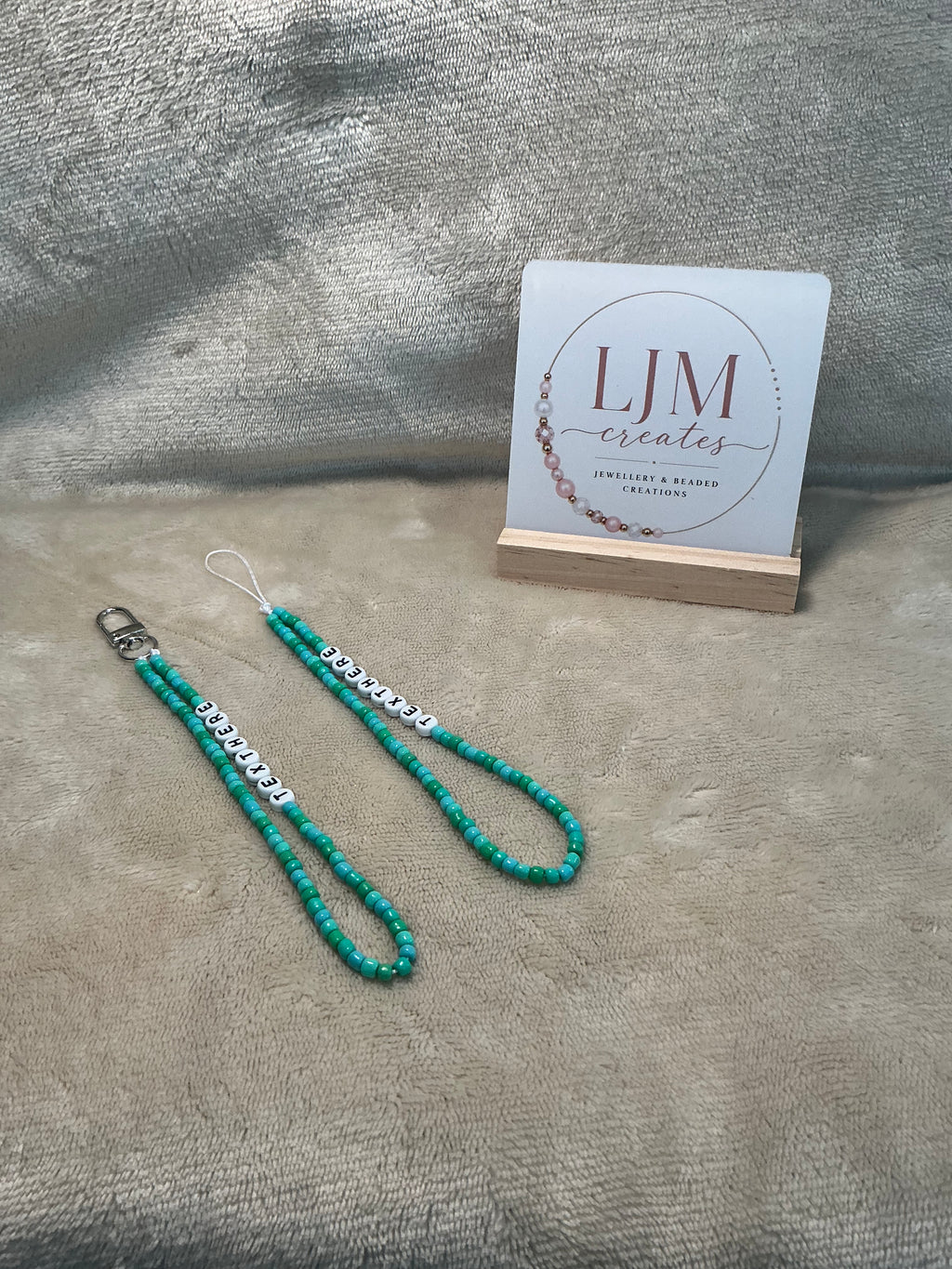 Turquoise Personalised Beaded Phone Charm | Custom Text Lanyard with Choice of Fastening