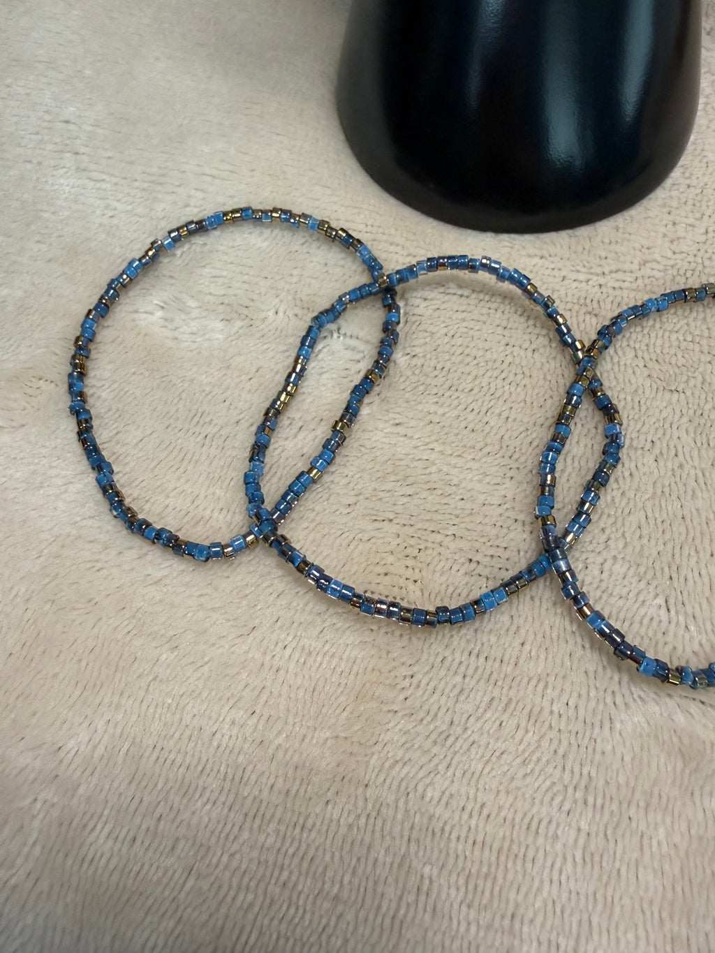Dusk Blue & Gold Delicate Beaded Stacking Bracelet