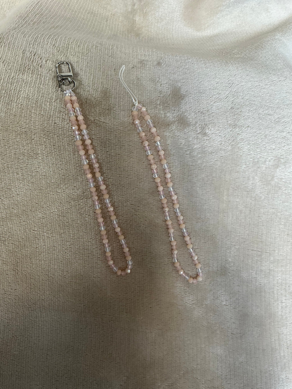 ☁️💖 Blush Pink & Crystal Beaded Phone Strap Set