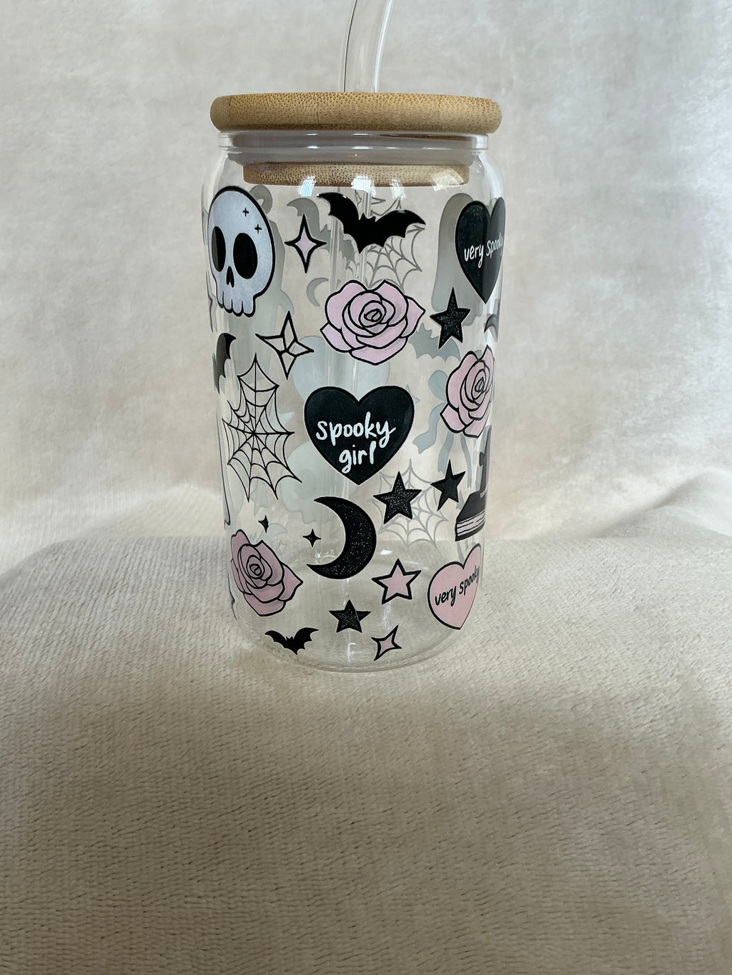👻🖤 Spooky Girl Coquette Halloween Glass Tumbler