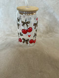 Cherry & Leopard Bow Glass Cup — Bold & Chic!