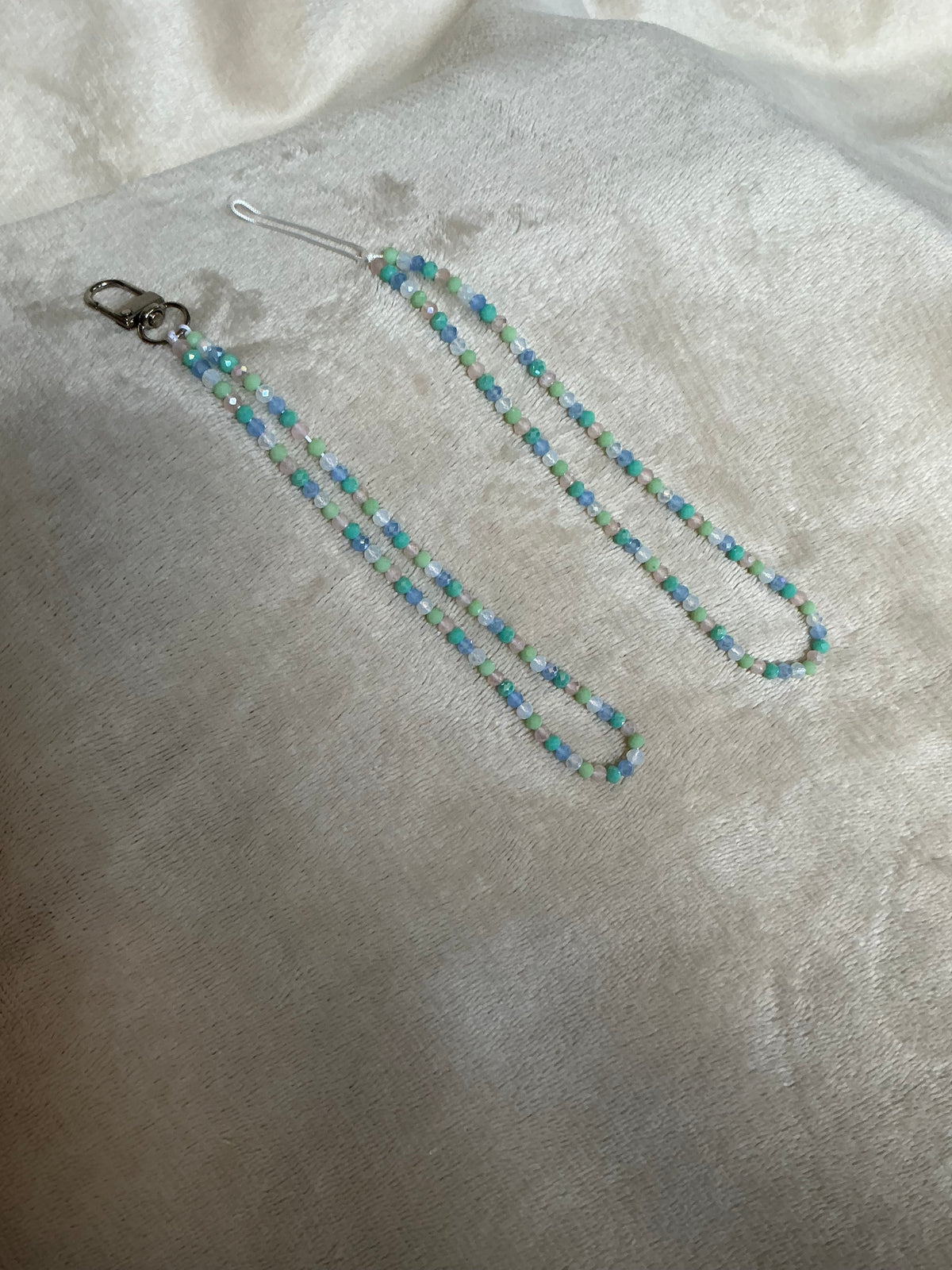 🌿💚 Seafoam Green & Blue Beaded Phone Strap Set