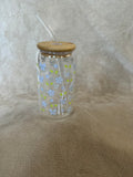Dainty Blue Bows & Blooms Glass Cup — Soft Pastel Beauty!