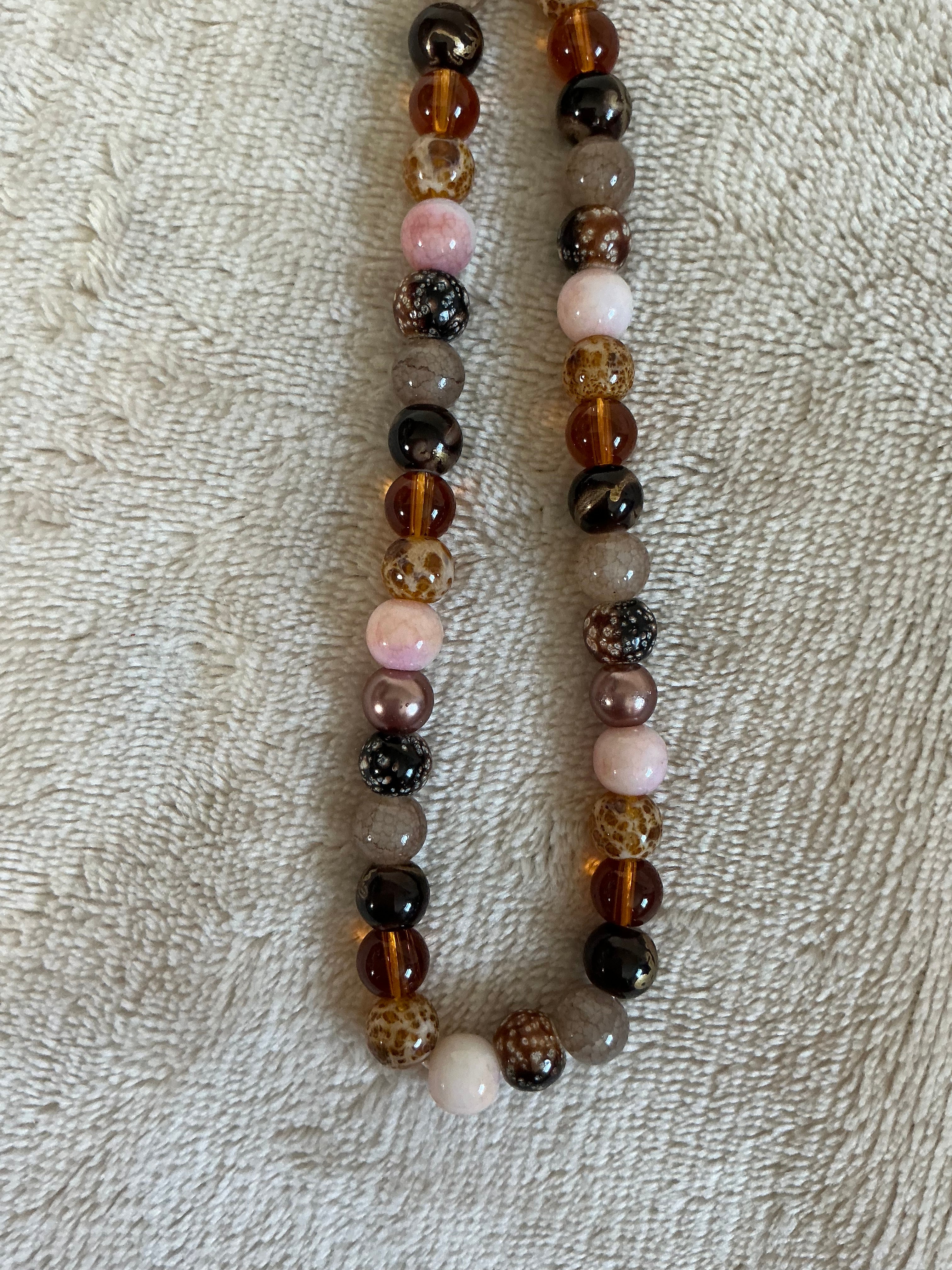 Warm Neutral Pink & Amber Beaded Phone Charm