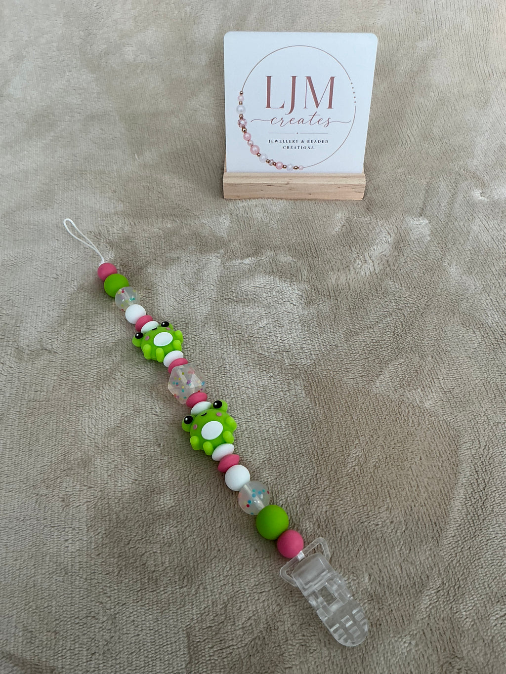 Frog Dummy Clip | Handmade Frog Pacifier Clip with Glitter Beads