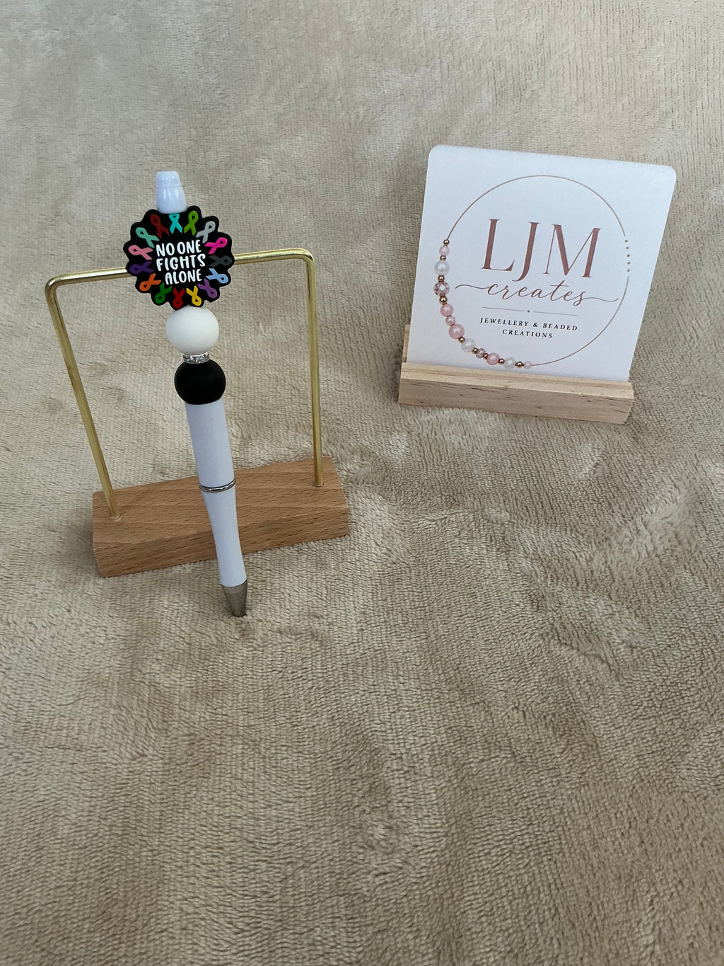 No One Fights Alone Awareness Beaded Pen | Handmade Support & Strength Giftn