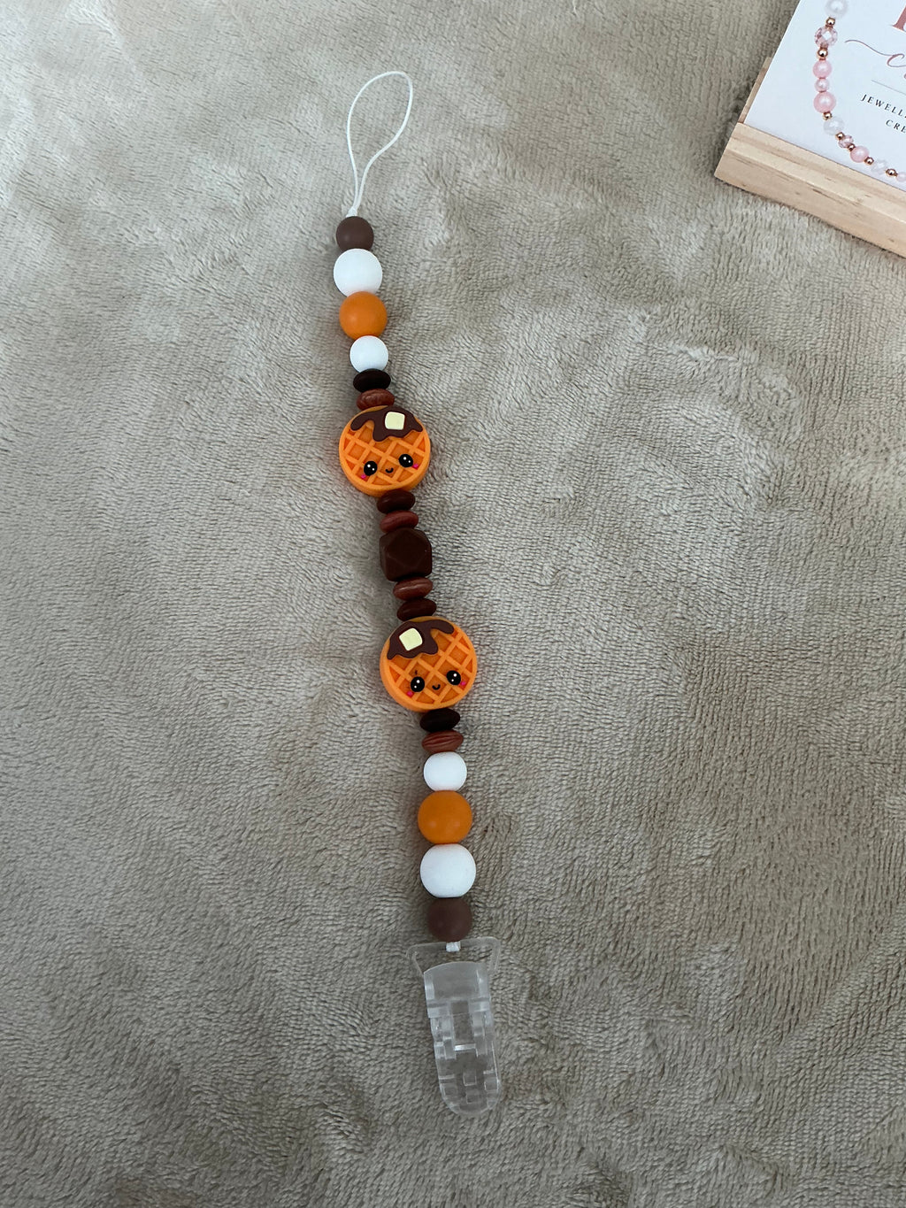 Waffle Dummy Clip | Handmade Breakfast-Themed Pacifier Holder
