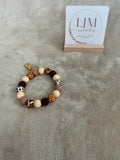Neutral Animal Print Silicone Wristlet Keychain | Handmade Beaded Keyring