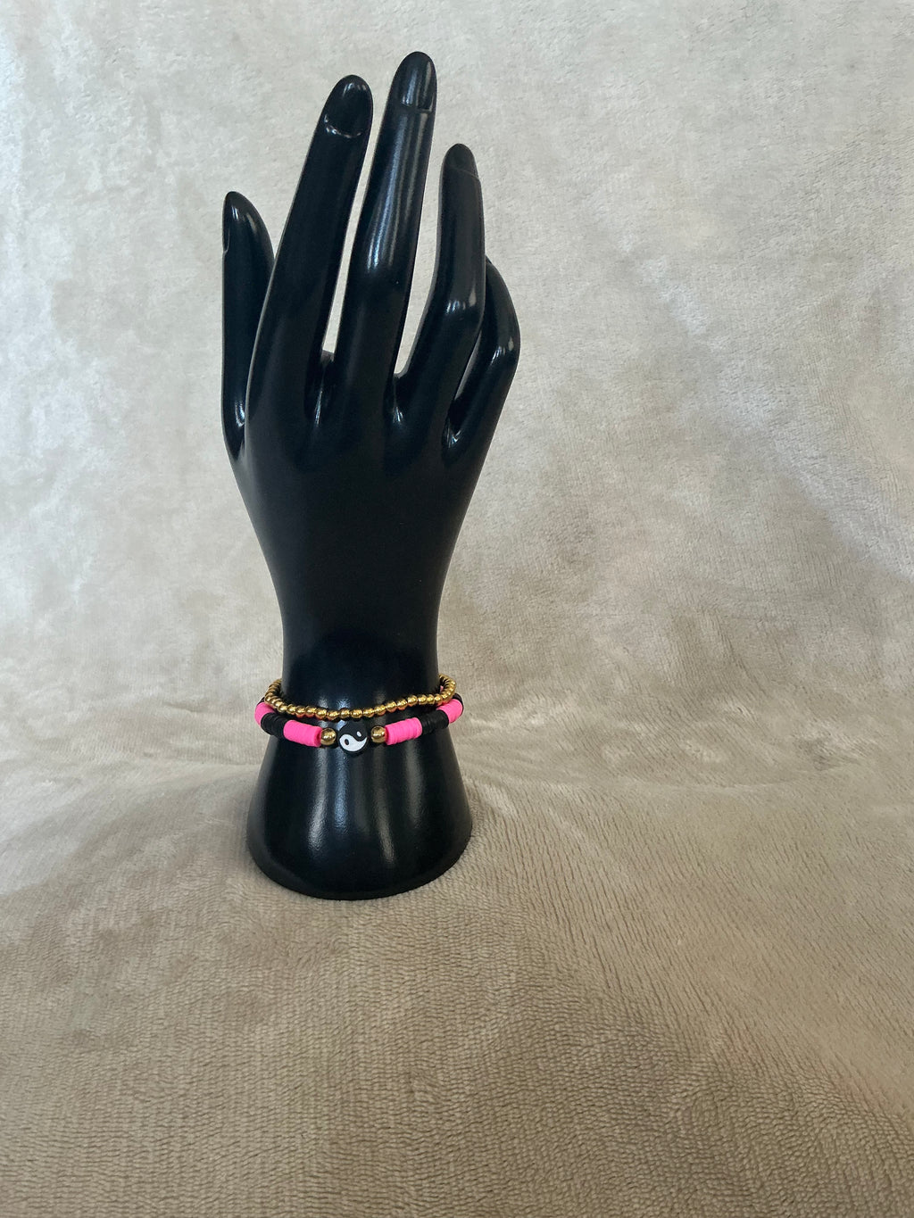Yin Yang Neon Pink & Gold Bracelet Set