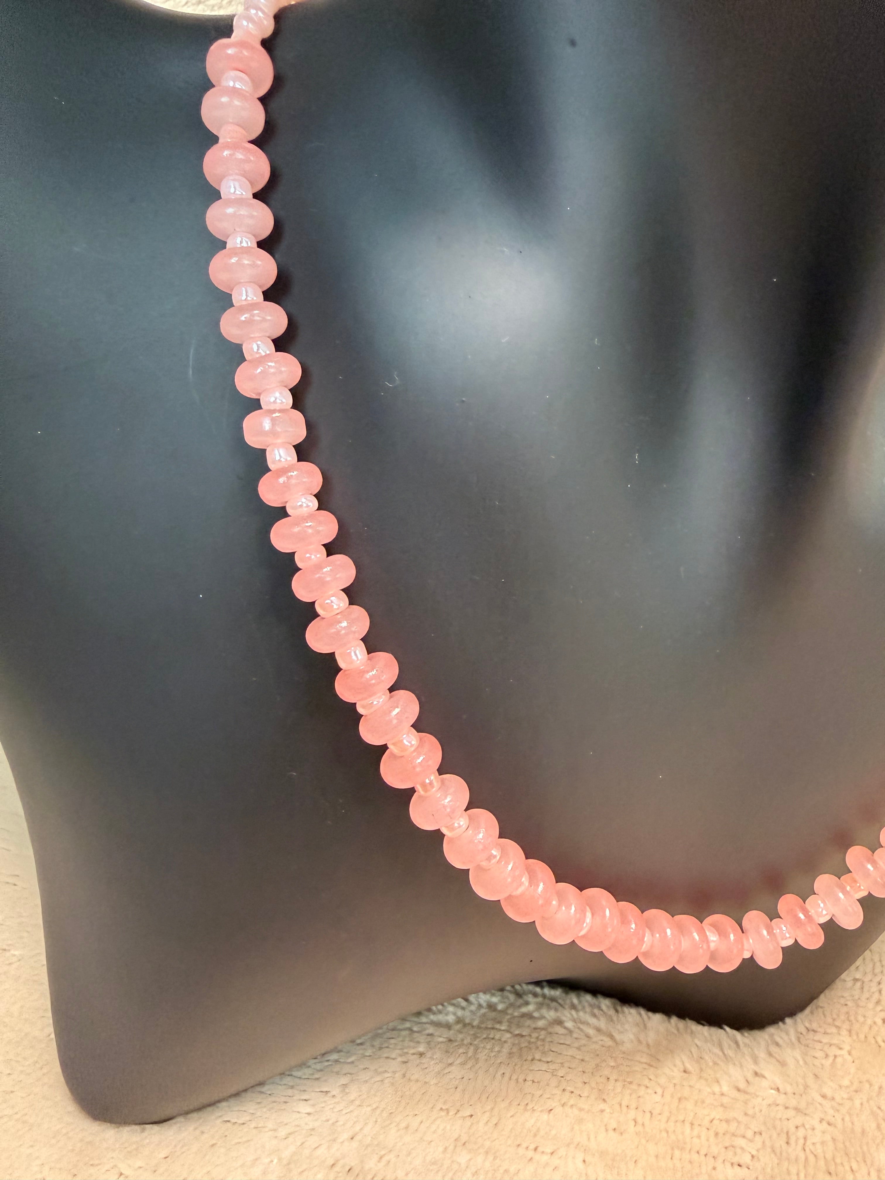 Warm Peach Pink Rondelle Bead Necklace
