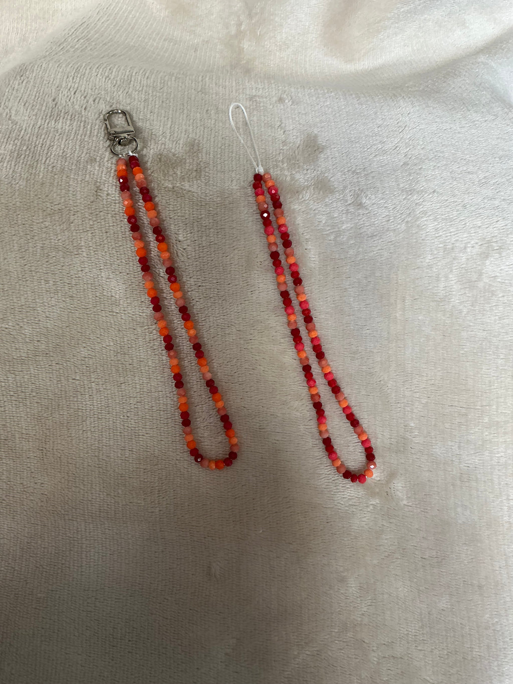 🔥🍁 Sunset Red & Orange Beaded Phone Strap Set