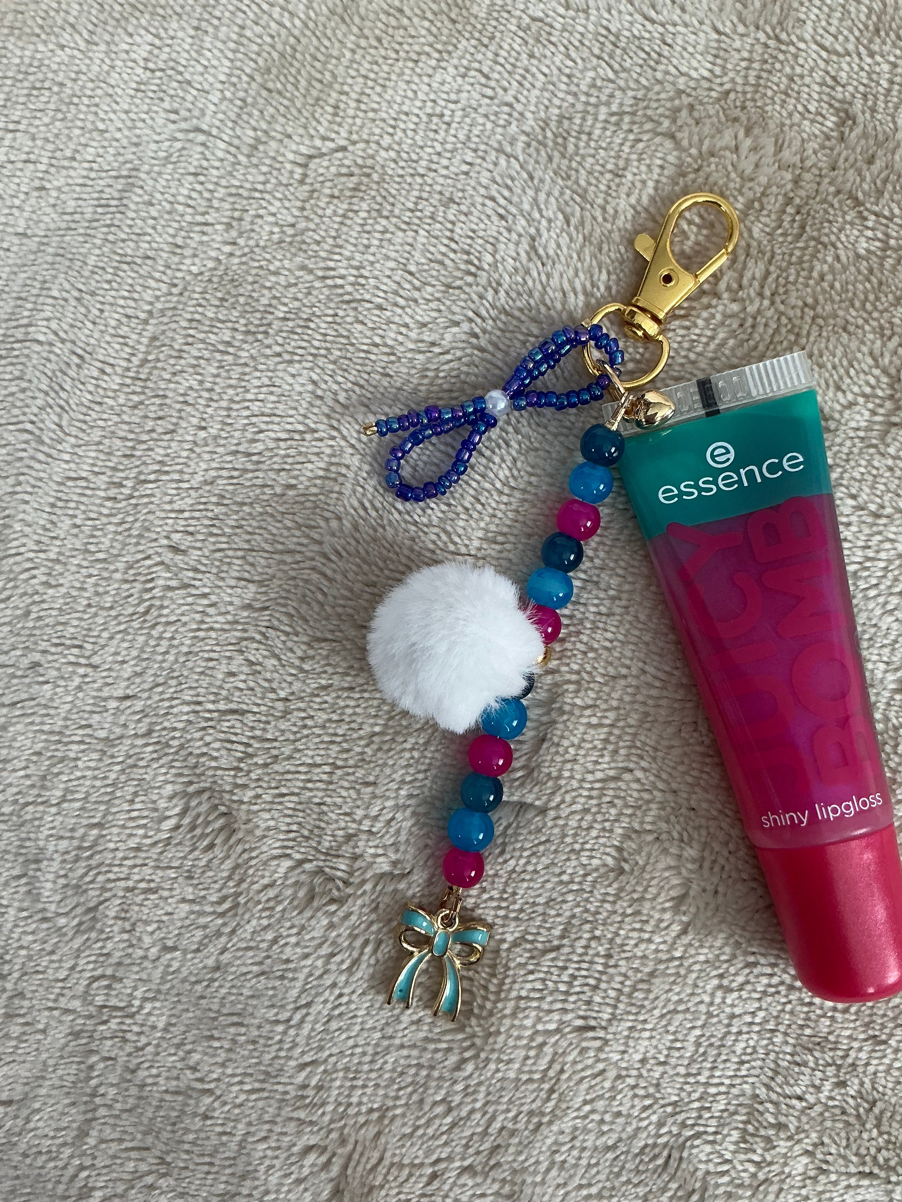 Blue‑Pink Beaded Lip Gloss Keychain Charm