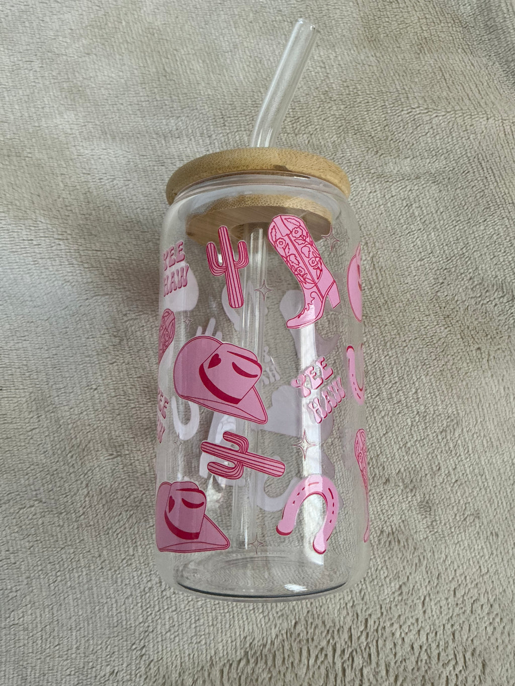 Pink Cowgirl Yee Haw Glass Cup — Western Vibes!