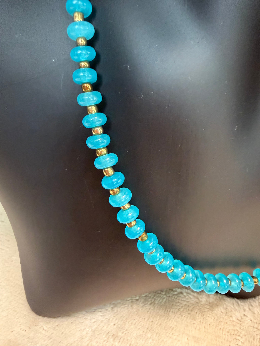 Bright Turquoise & Gold Rondelle Bead Necklace