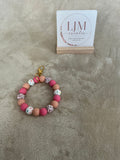 Pink Floral Silicone Wristlet Keychain | Handmade Beaded Keyring Bracelet