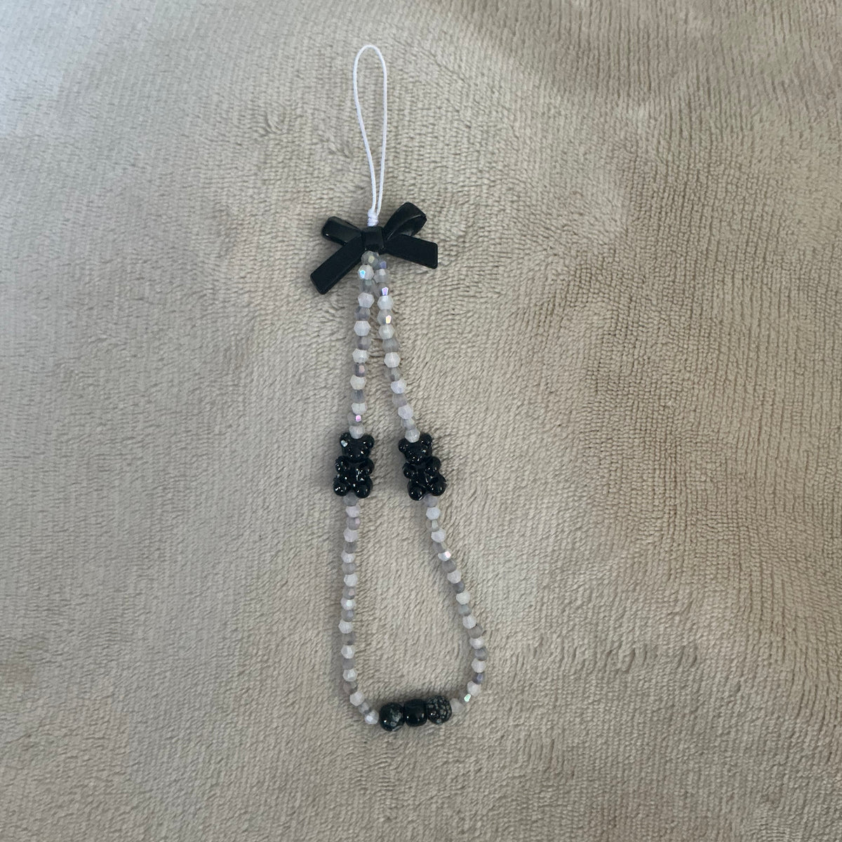 🖤 Black Bear & Bow Crystal Phone Charm