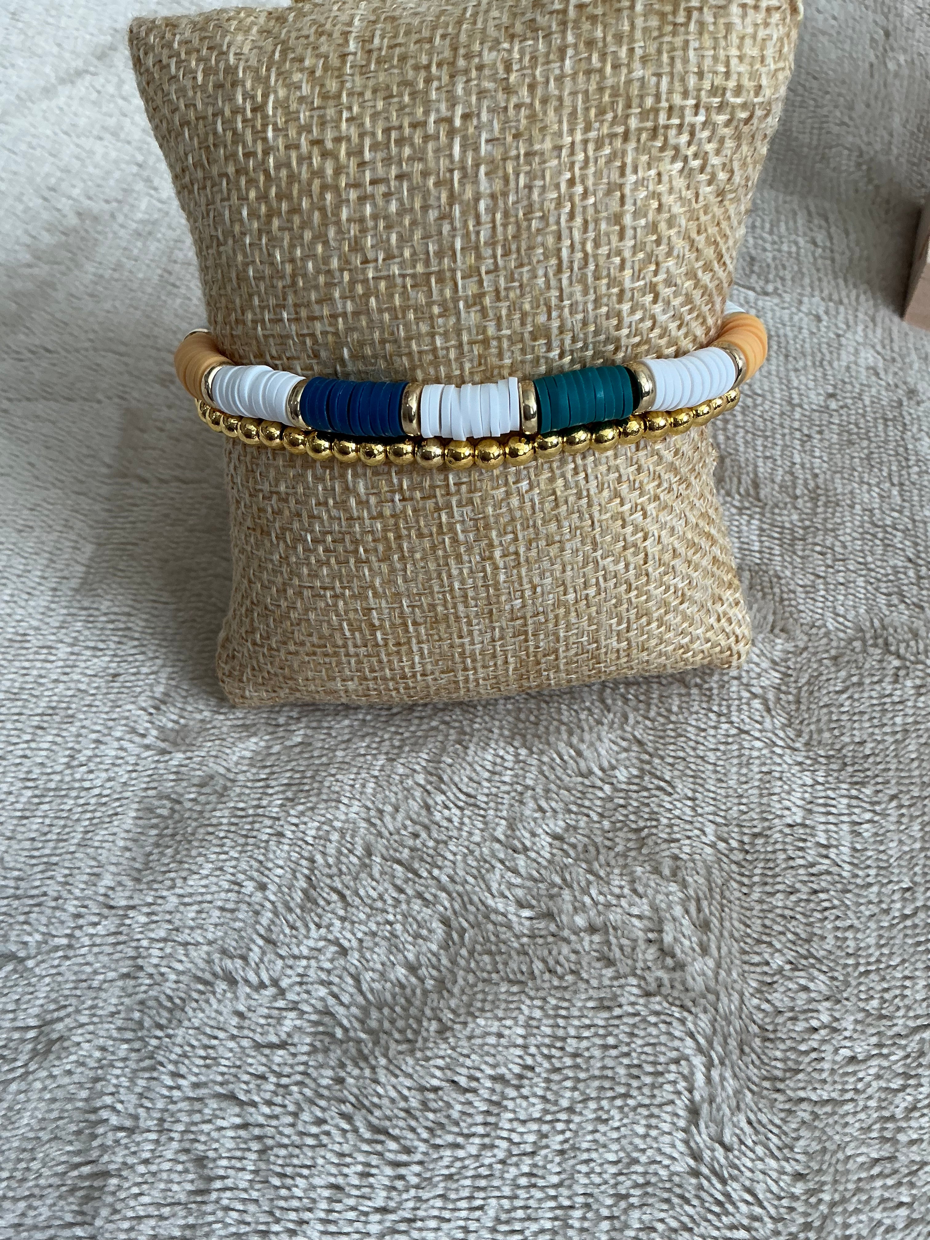 Coastal Luxe Bracelet Set | Gold Bead & Ocean Toned Stack