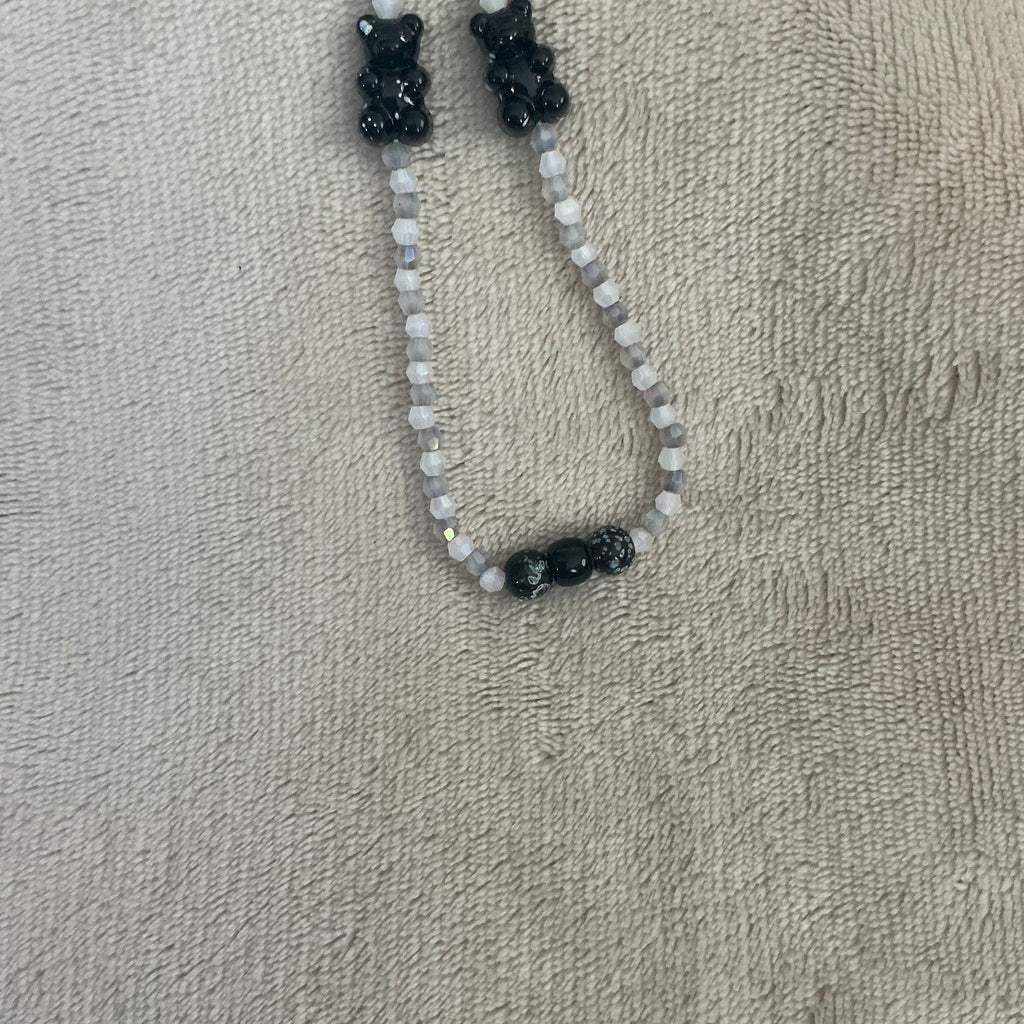 🖤 Black Bear & Bow Crystal Phone Charm