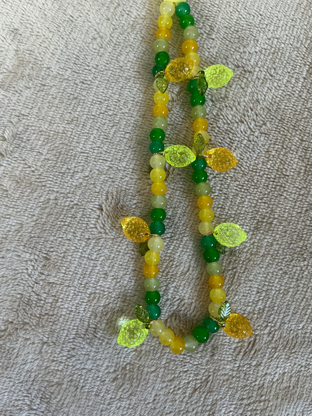 Lemon & Leaf Beaded Phone Charm