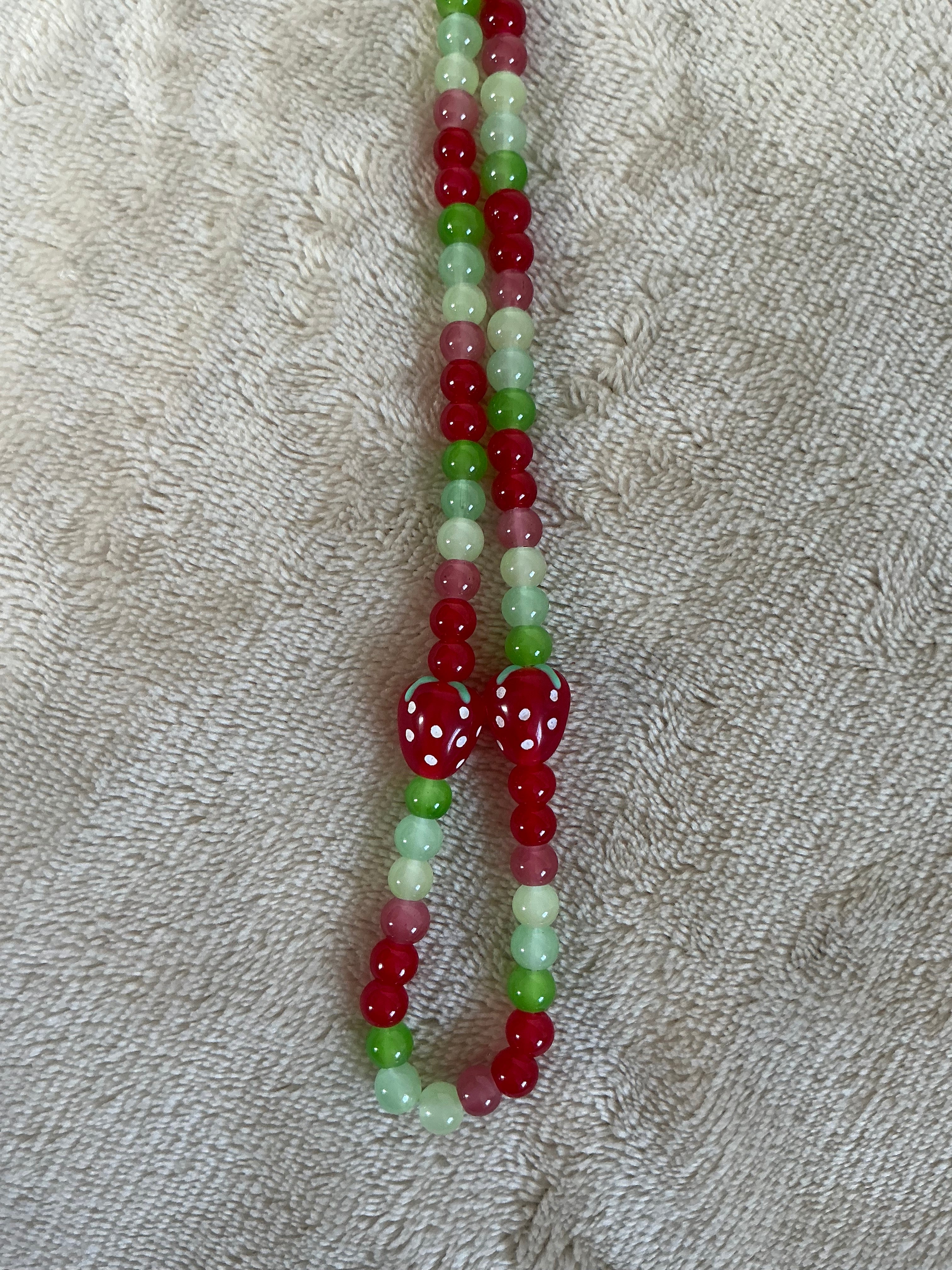 Red Strawberry Beaded Phone Charm