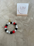 Red, Black & White Silicone Wristlet Keychain | Handmade Beaded Keyring