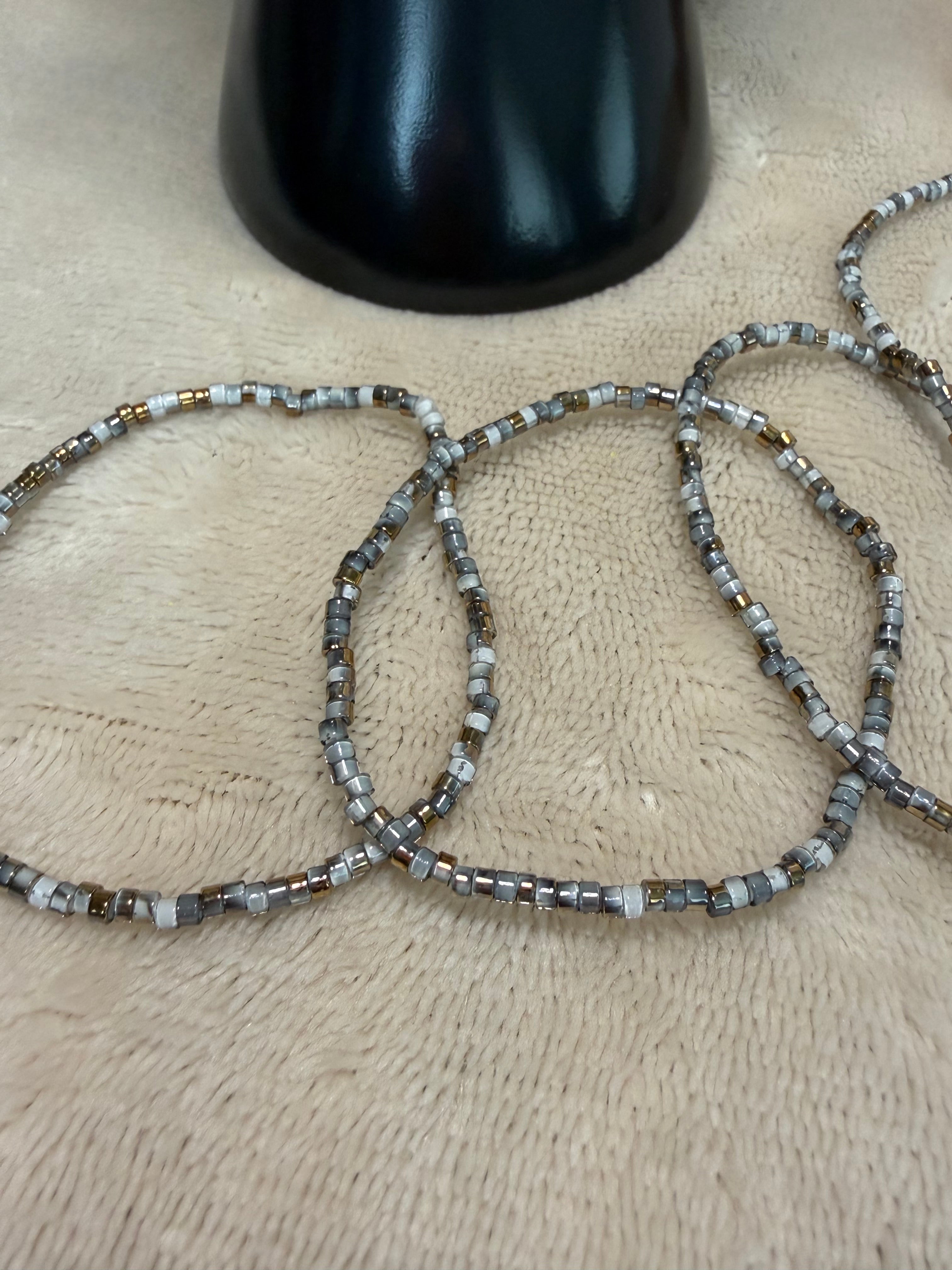 Monochrome Grey & Gold Delicate Stacking Bracelet