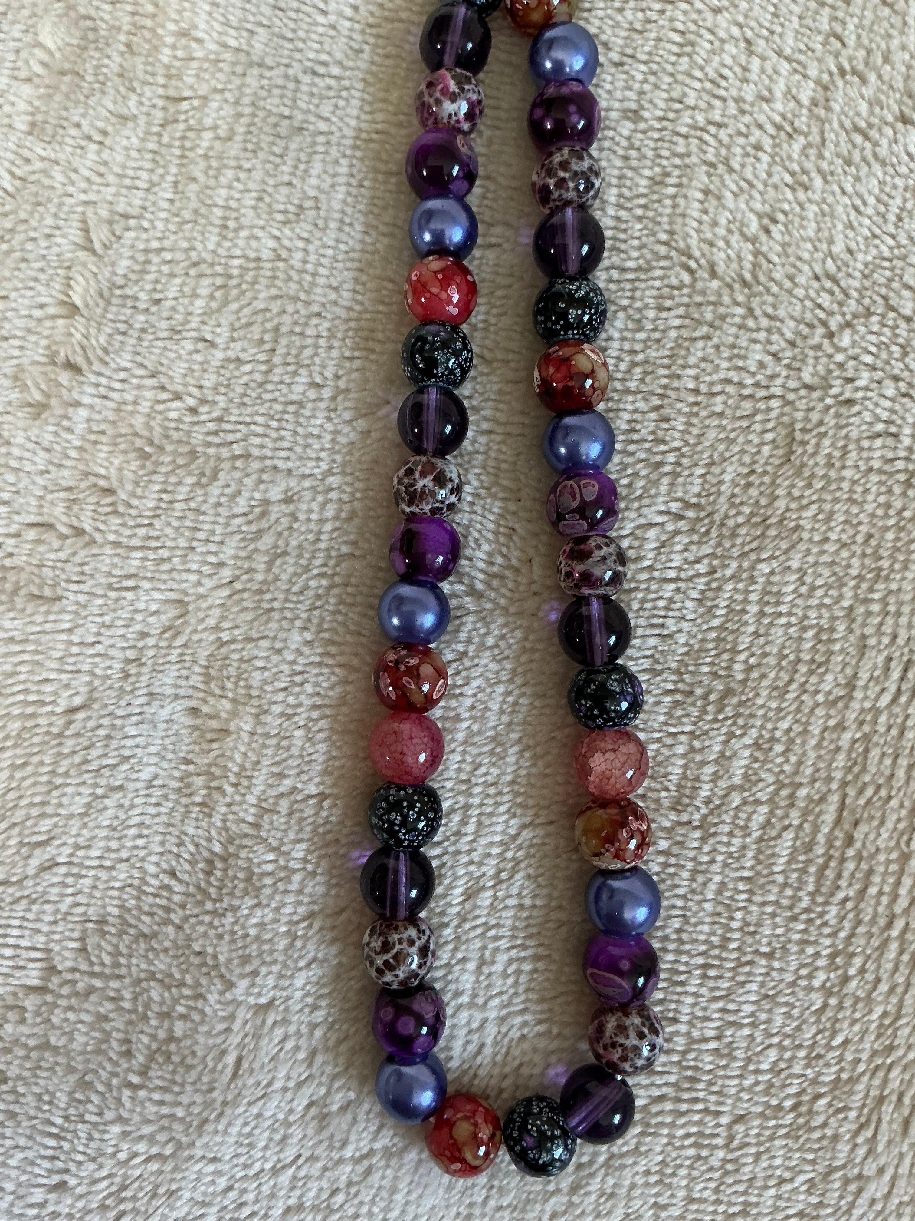 Jewel‑Tone Purple & Red Beaded Phone Charm