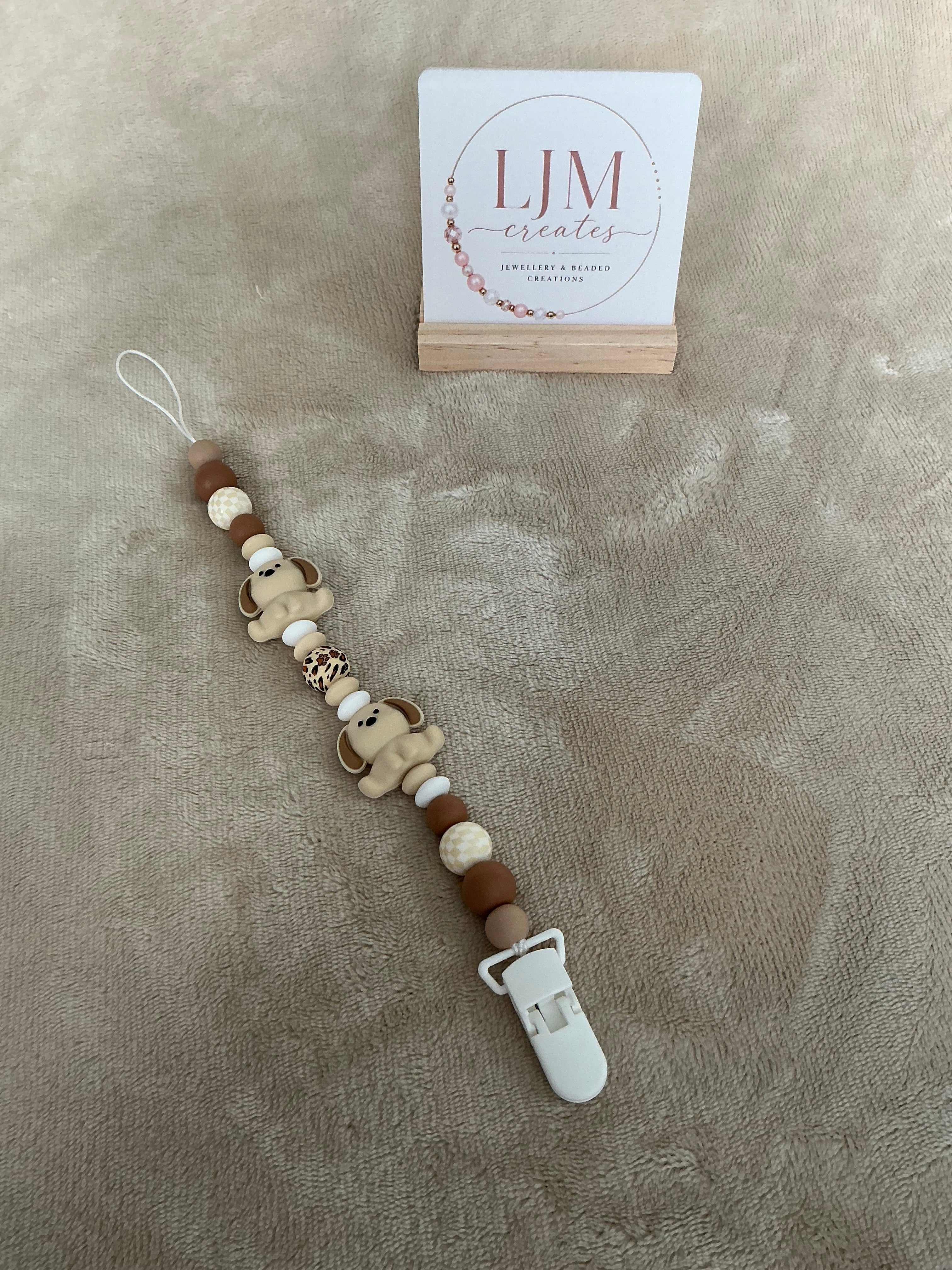 Puppy Love Dummy Clip | Handmade Neutral Dog Pacifier Holder
