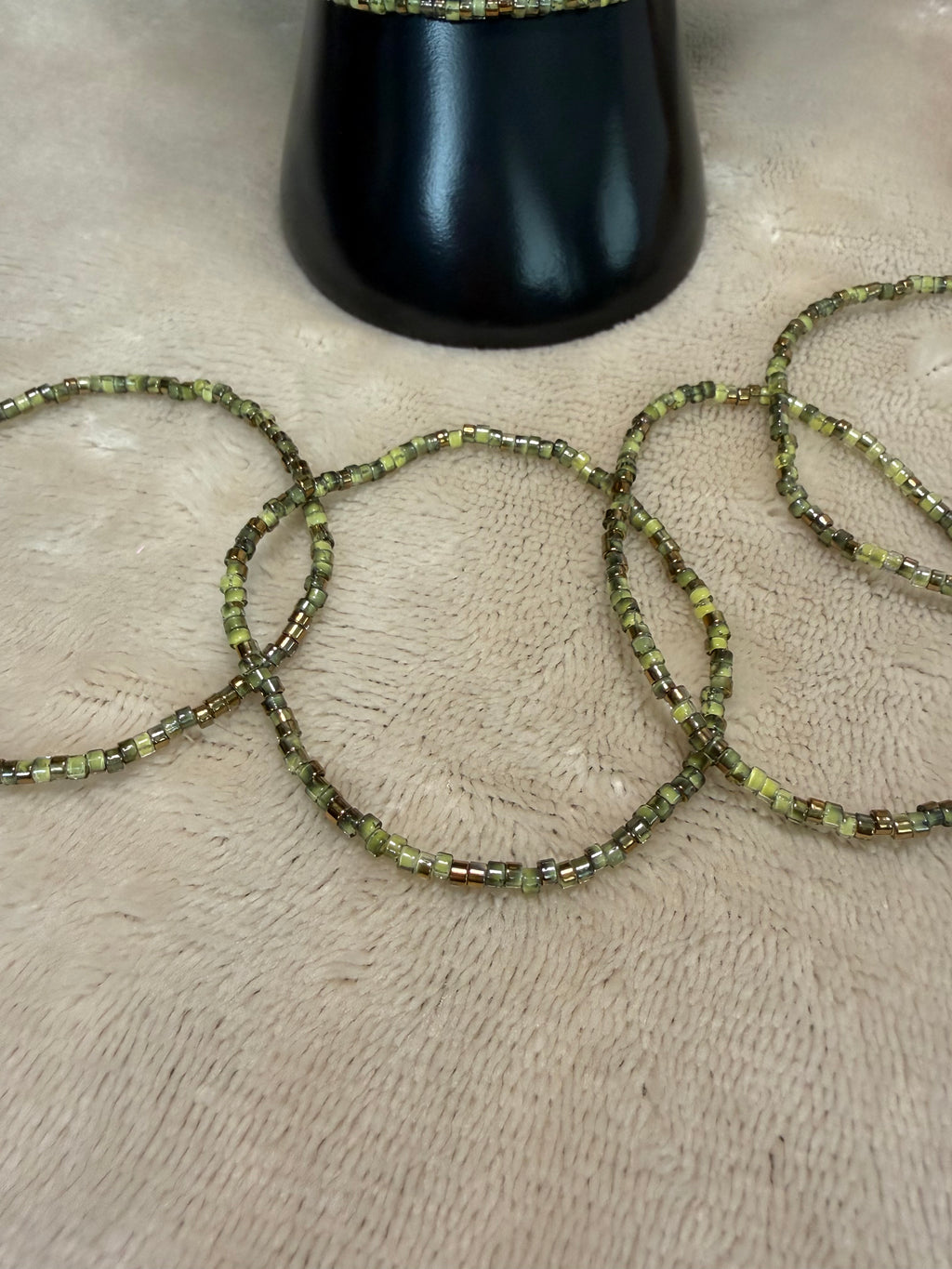 Olive Green & Gold Delicate Stacking Bracelet