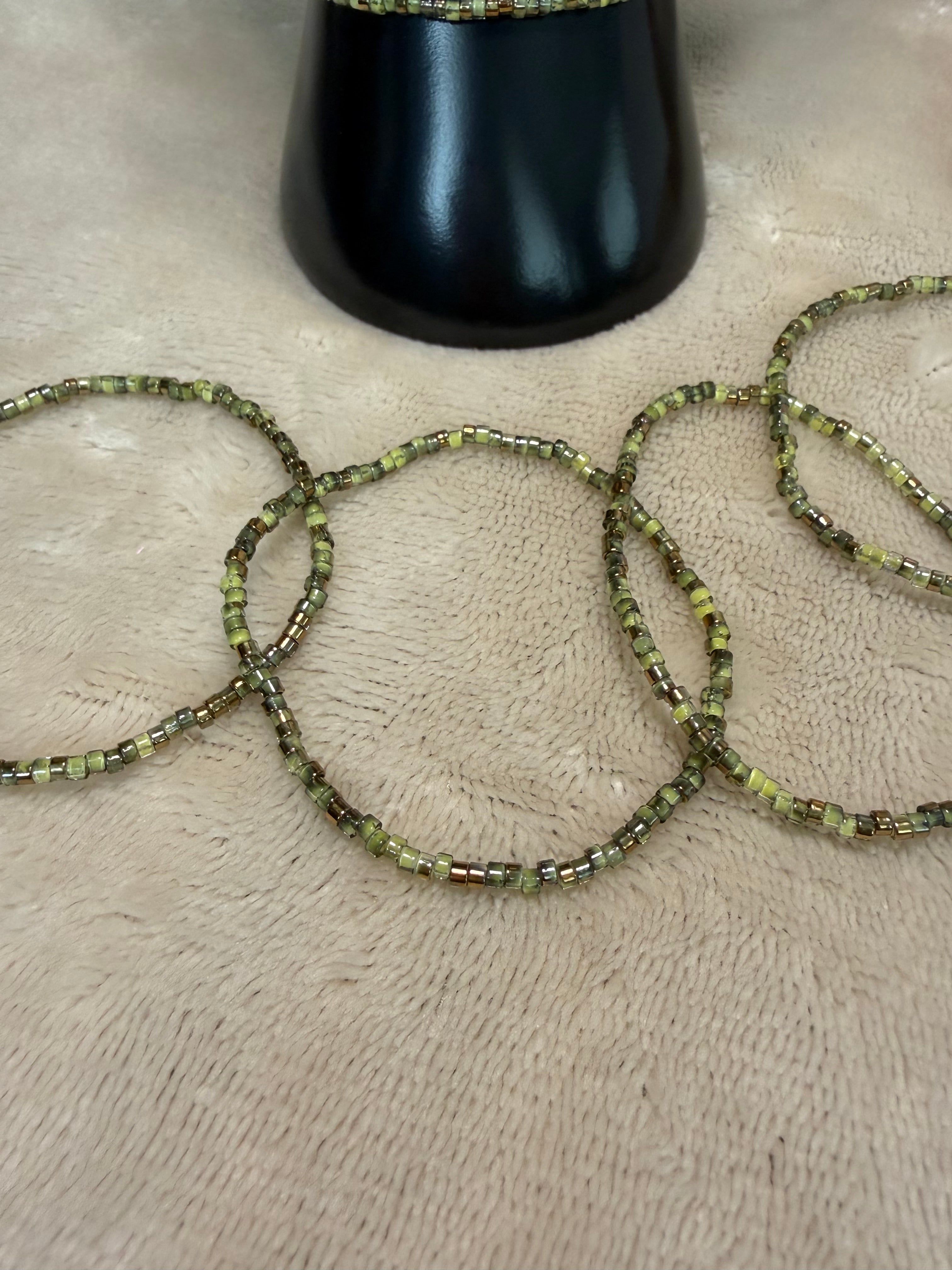 Olive Green & Gold Delicate Stacking Bracelet