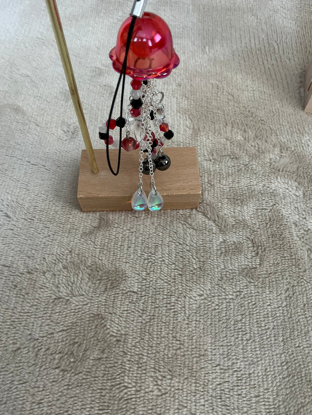 Midnight Tide Jellyfish Charm | Handmade Red & Black Ocean-Inspired Hanging Decoration