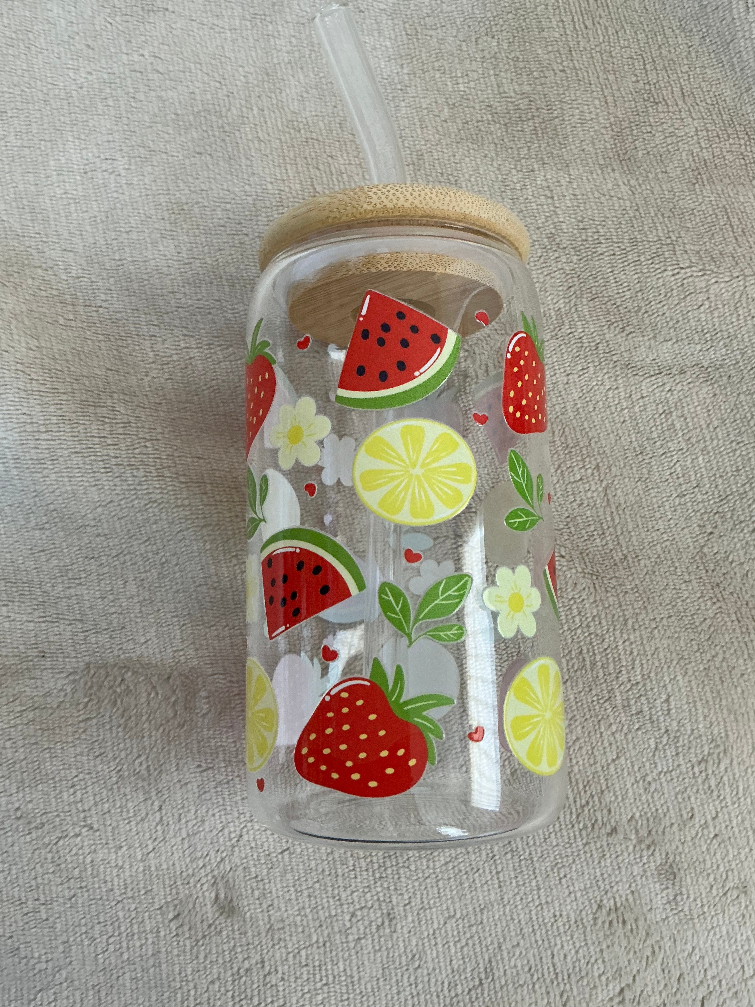 Summer Fruits Glass Cup — Strawberry, Watermelon & Lemon!