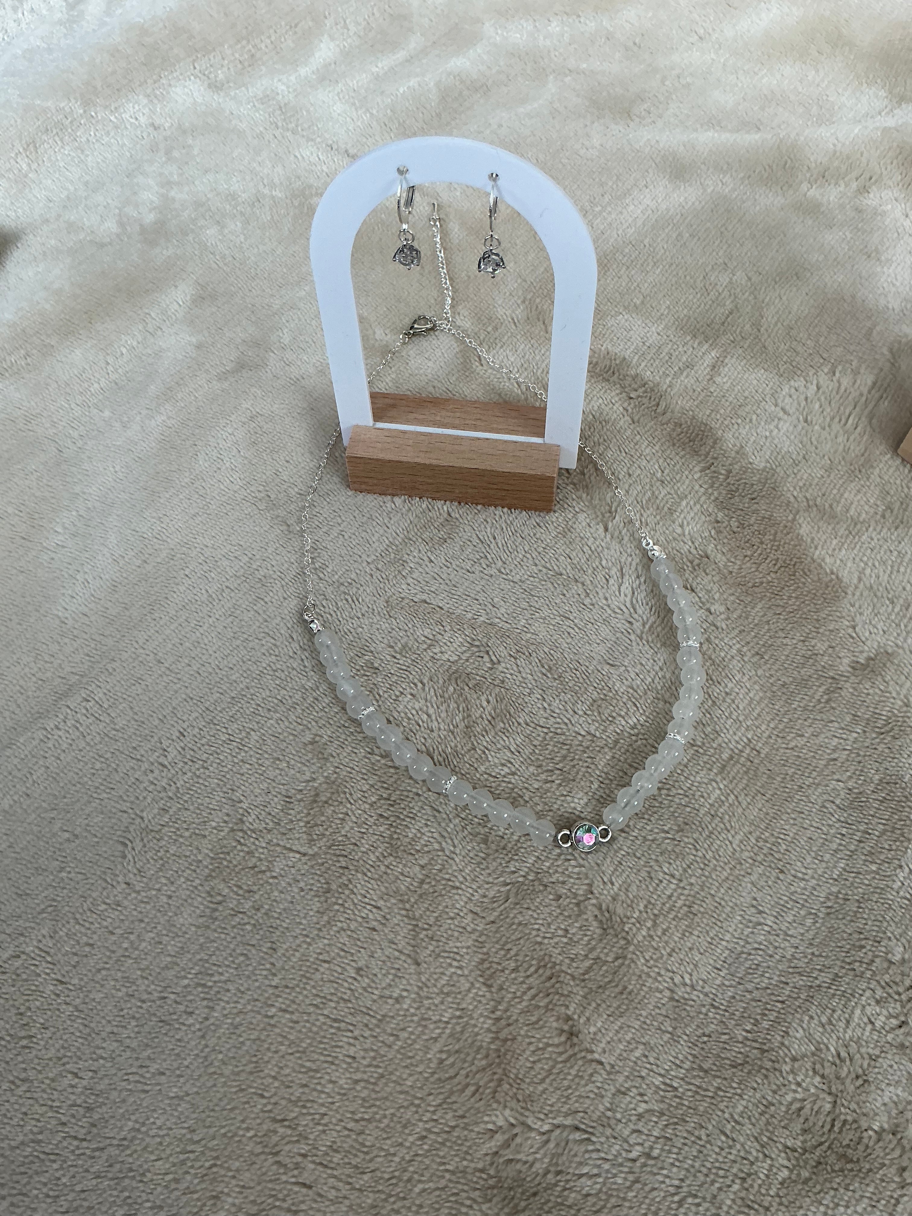 Frosted Clear Bead Jewellery Set – Necklace & Earrings