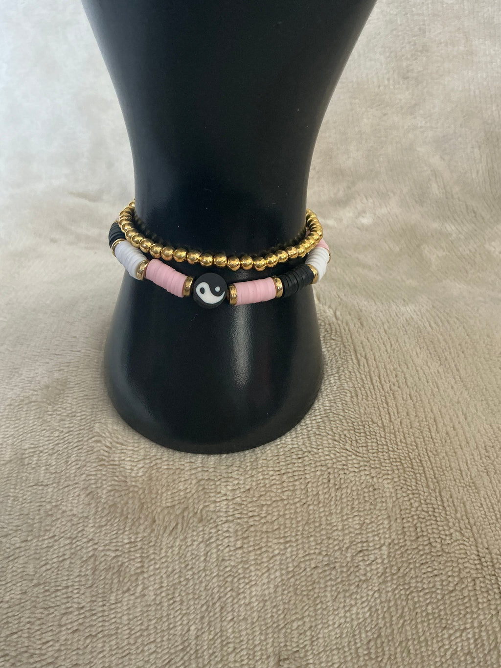 Yin Yang Pink & Gold Stacked Bracelet Set