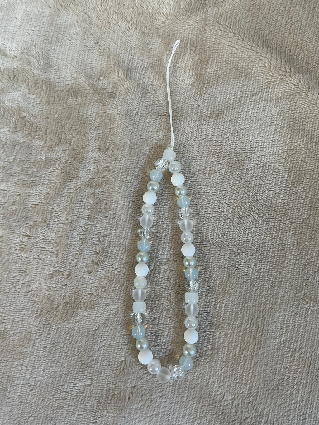Frosted White & Crystal Beaded Phone Charm