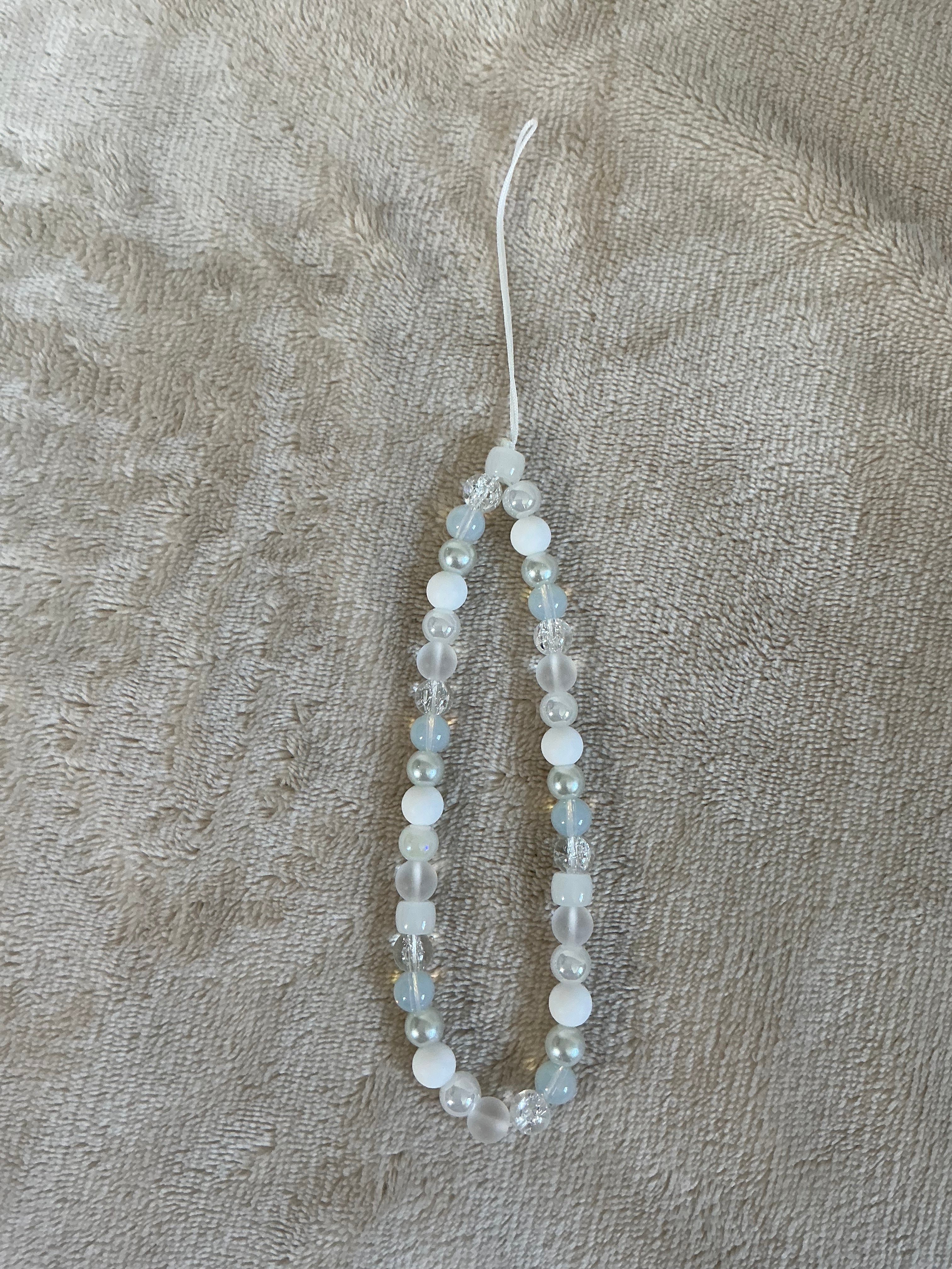 Frosted White & Crystal Beaded Phone Charm