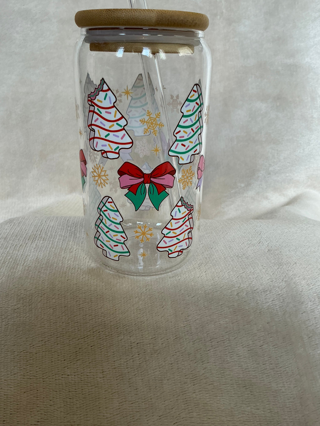 🎄✨ Christmas Tree Cookie Bows Glass Tumbler