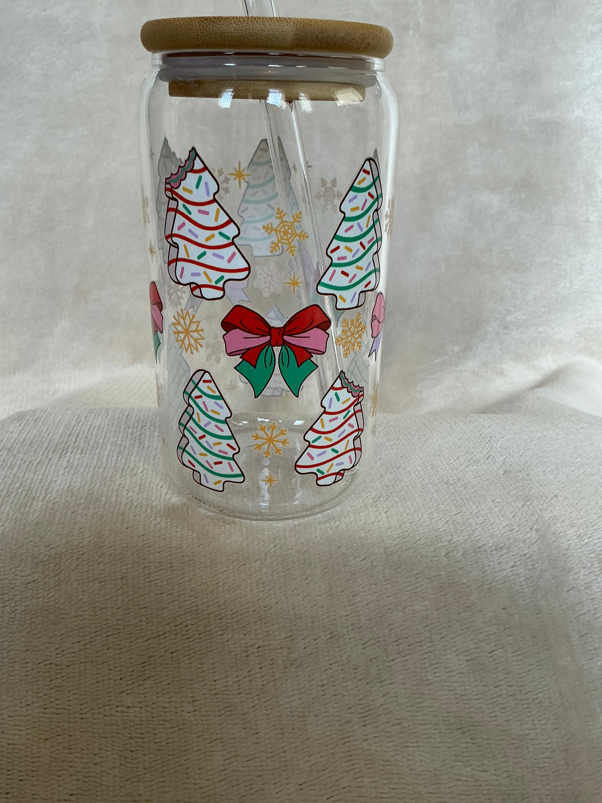 🎄✨ Christmas Tree Cookie Bows Glass Tumbler