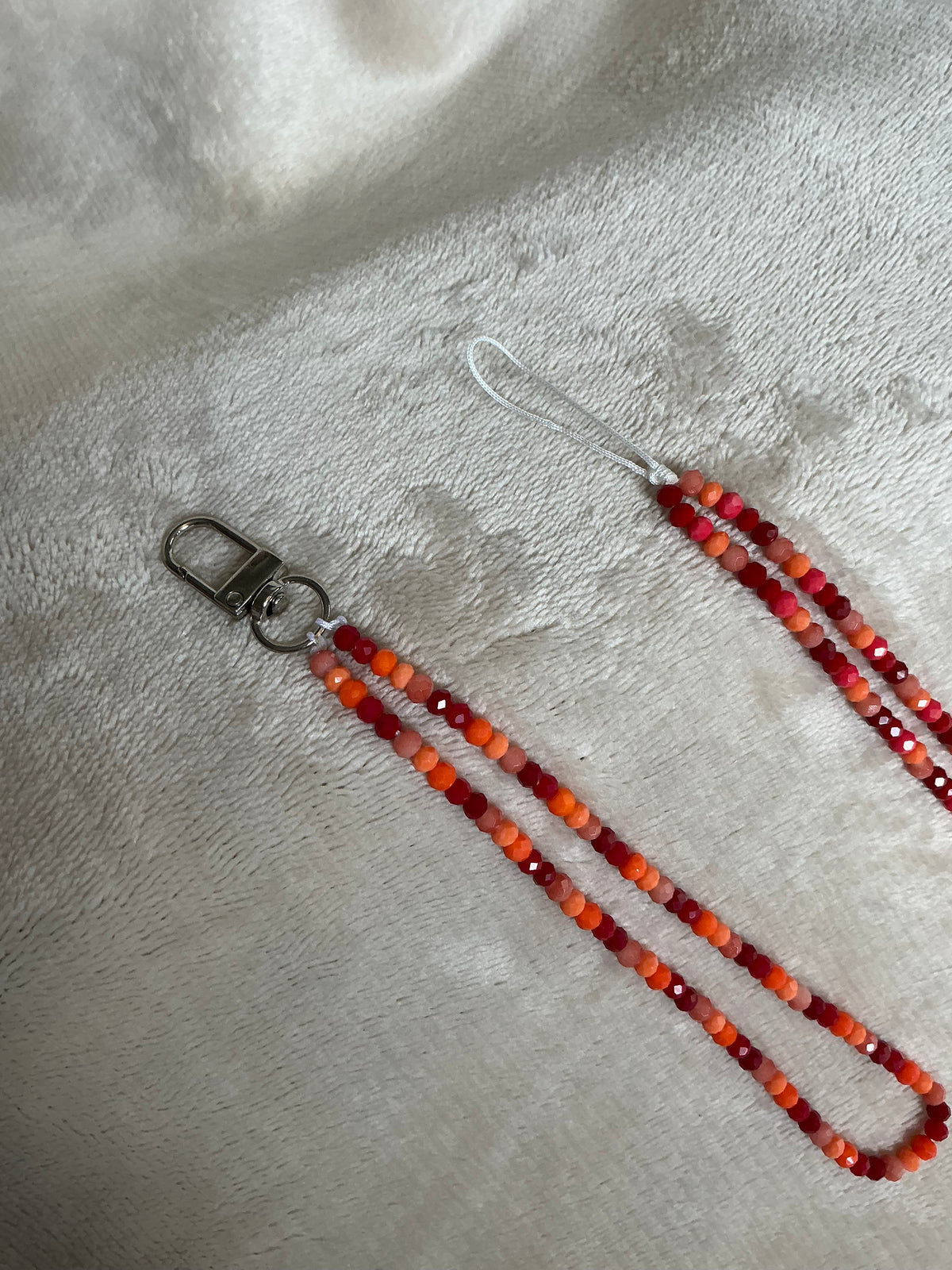 🔥🍁 Sunset Red & Orange Beaded Phone Strap Set