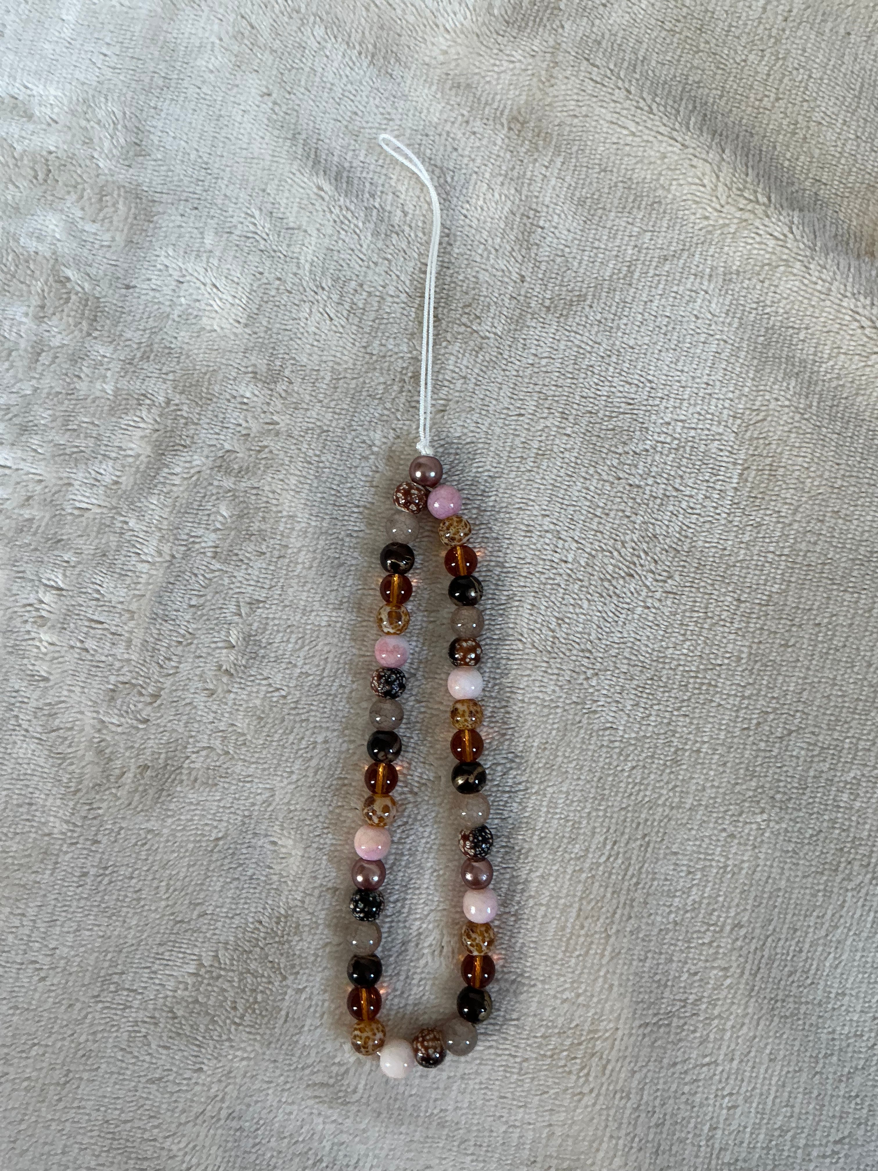 Warm Neutral Pink & Amber Beaded Phone Charm