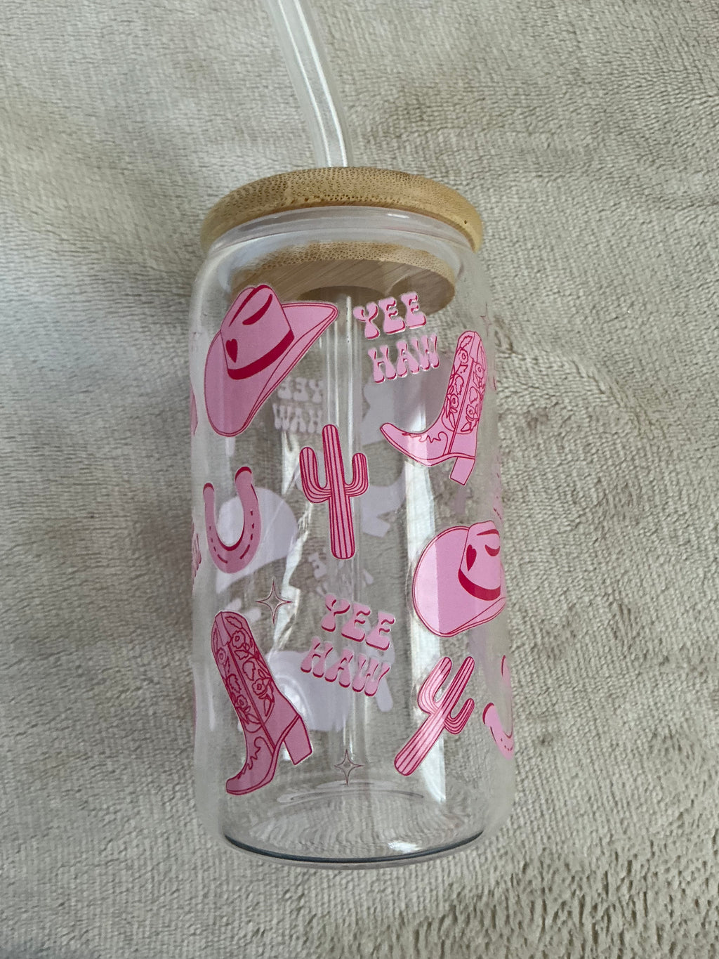 Pink Cowgirl Yee Haw Glass Cup — Western Vibes!
