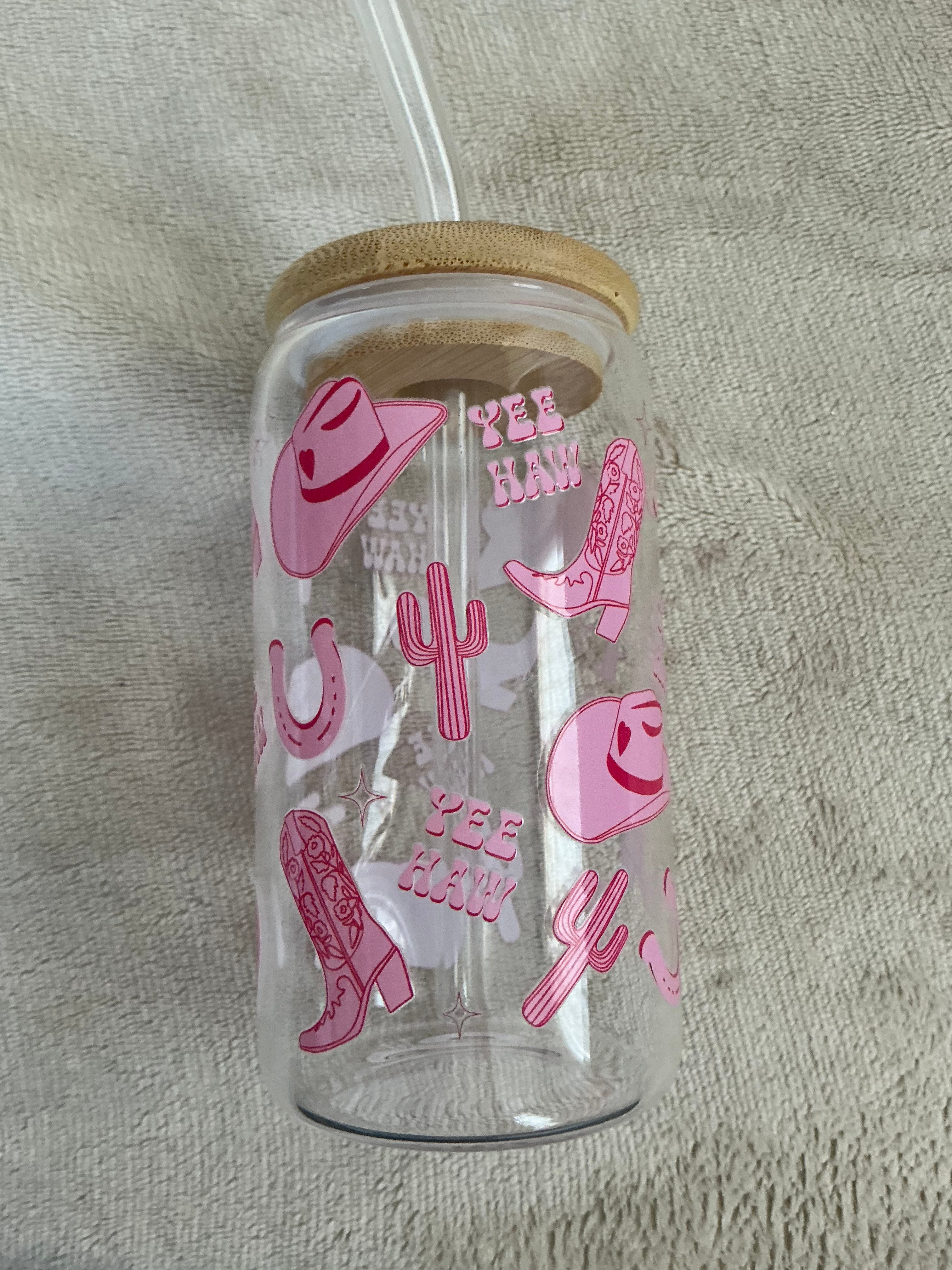 Pink Cowgirl Yee Haw Glass Cup — Western Vibes!