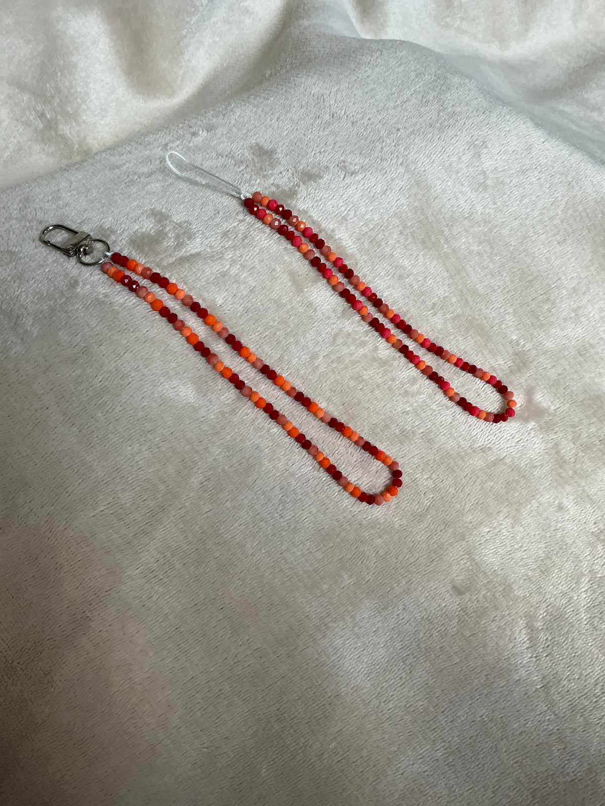 🔥🍁 Sunset Red & Orange Beaded Phone Strap Set