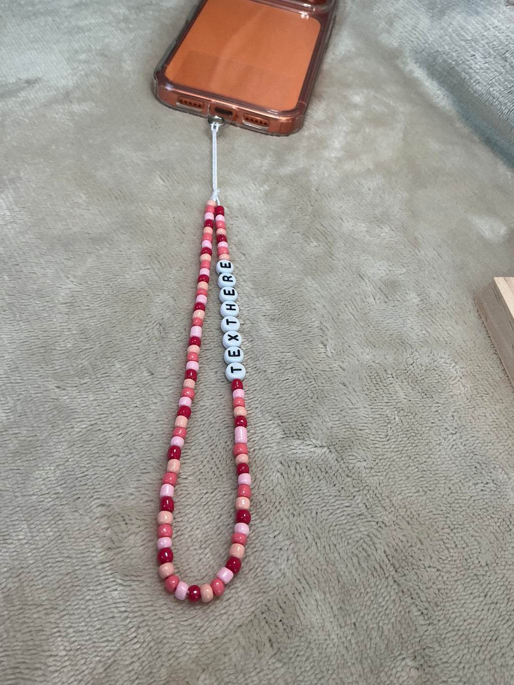 Pink Personalised Beaded Phone Charm | Custom Text Lanyard with Choice of Fastening