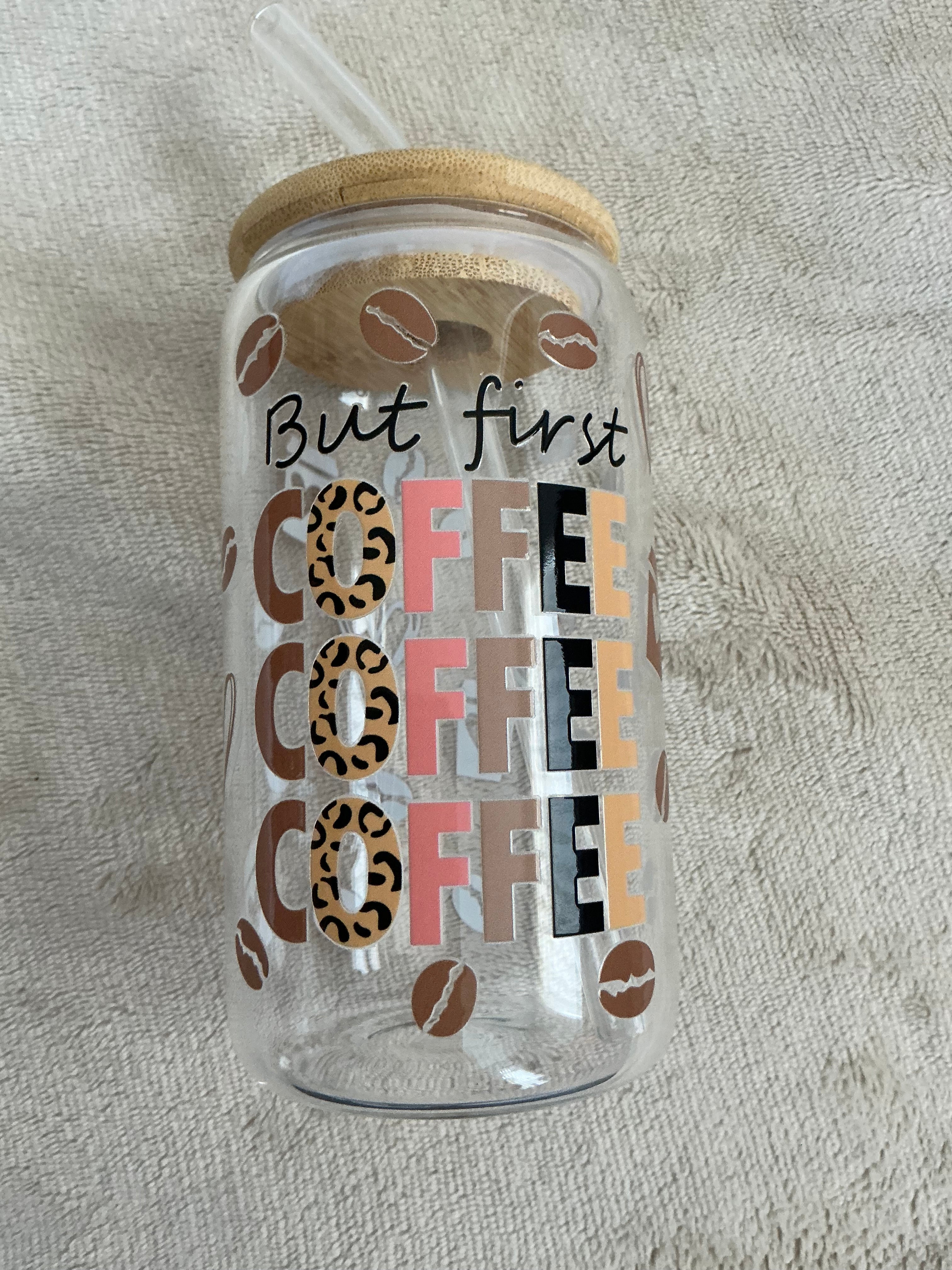 But First Coffee Glass Cup — Leopard & Neutral Vibes!