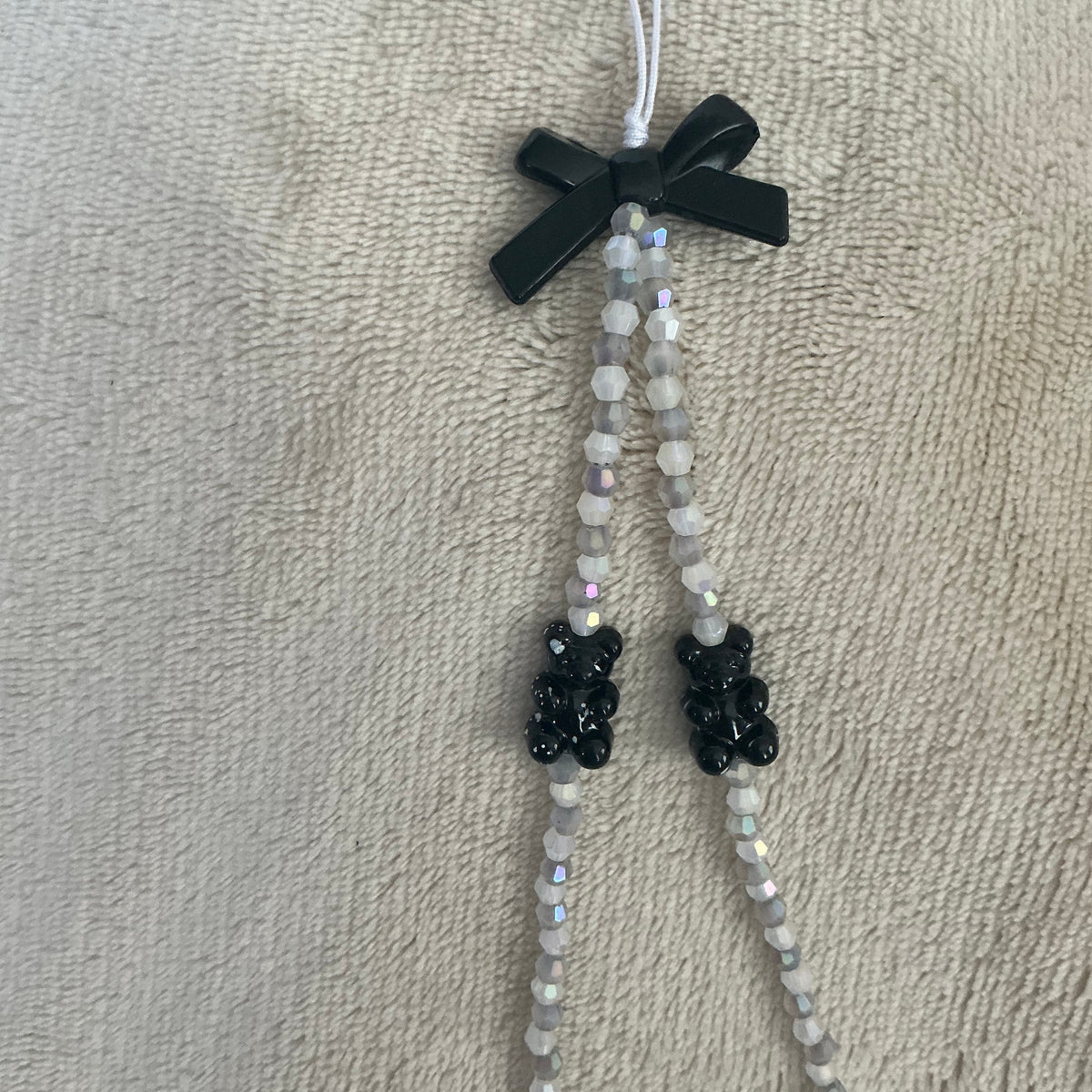 🖤 Black Bear & Bow Crystal Phone Charm